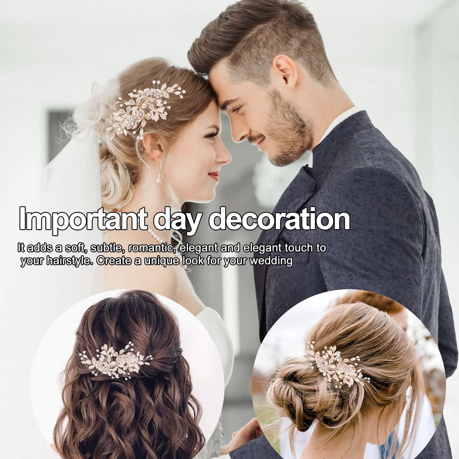 Pettine per capelli da sposa, Fermagli per Capelli da Sposa, Tiara nuziale petalo foglia d'oro,copricapo per la testa per matrimonio, articolo di gioielleria adatto a spose e damigelle