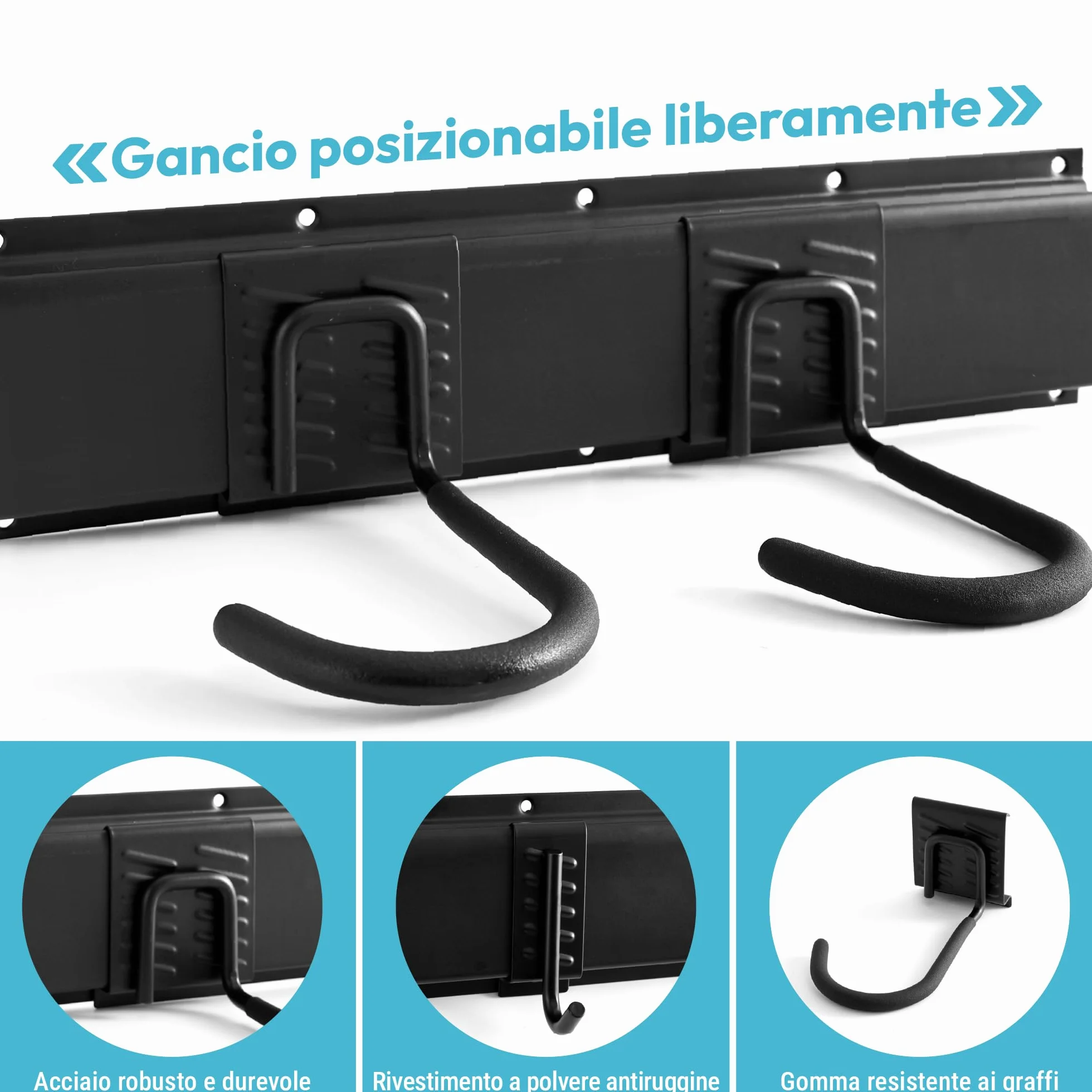 Porta Bici da Muro per 4 Biciclette e 3 Caschi, Portabici in Metallo con Ganci Resistenti fino a 136 kg