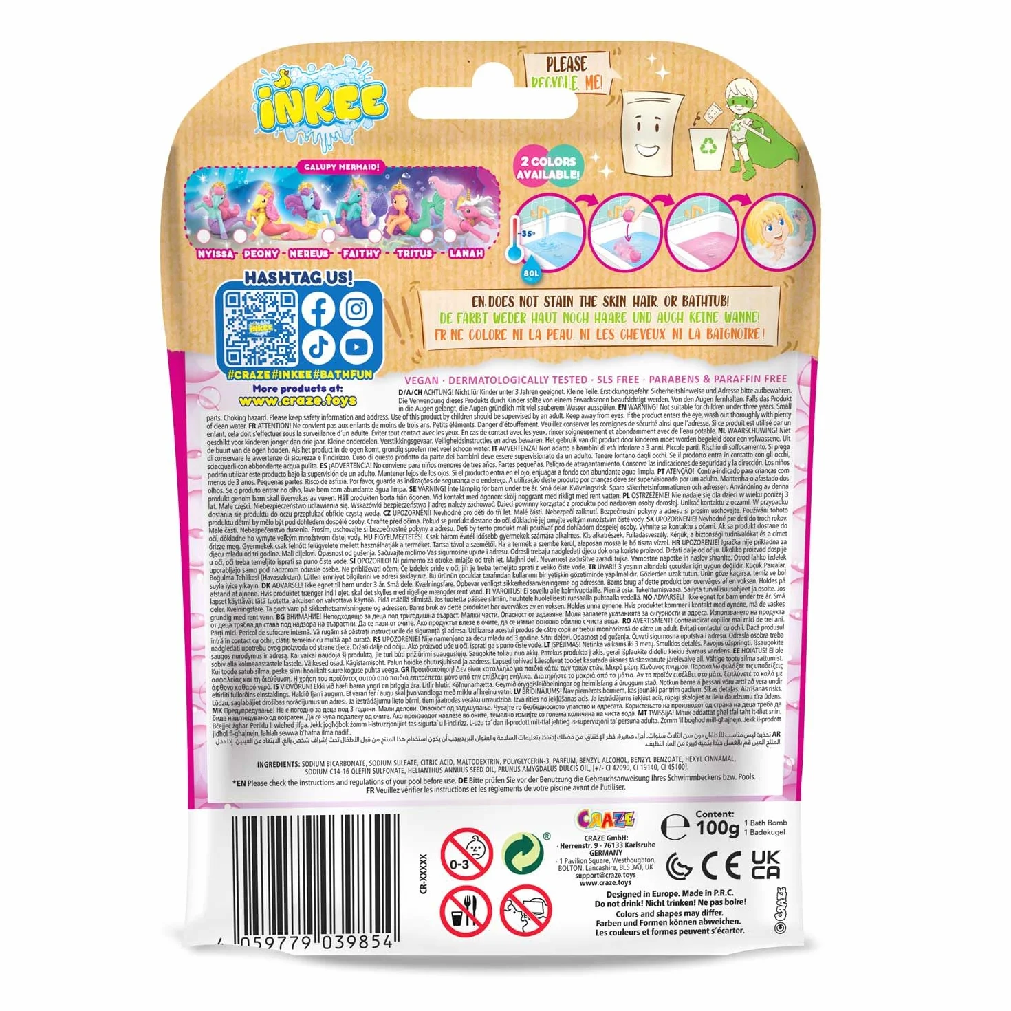 CRAZE INKEE 3 Set Bombe da bagno bambini Unicorno, Bombe da Bagno con Sorpresa per vasca da bagno o piscina gonfiabile. Idea regalo, giochi da bagno ,29428