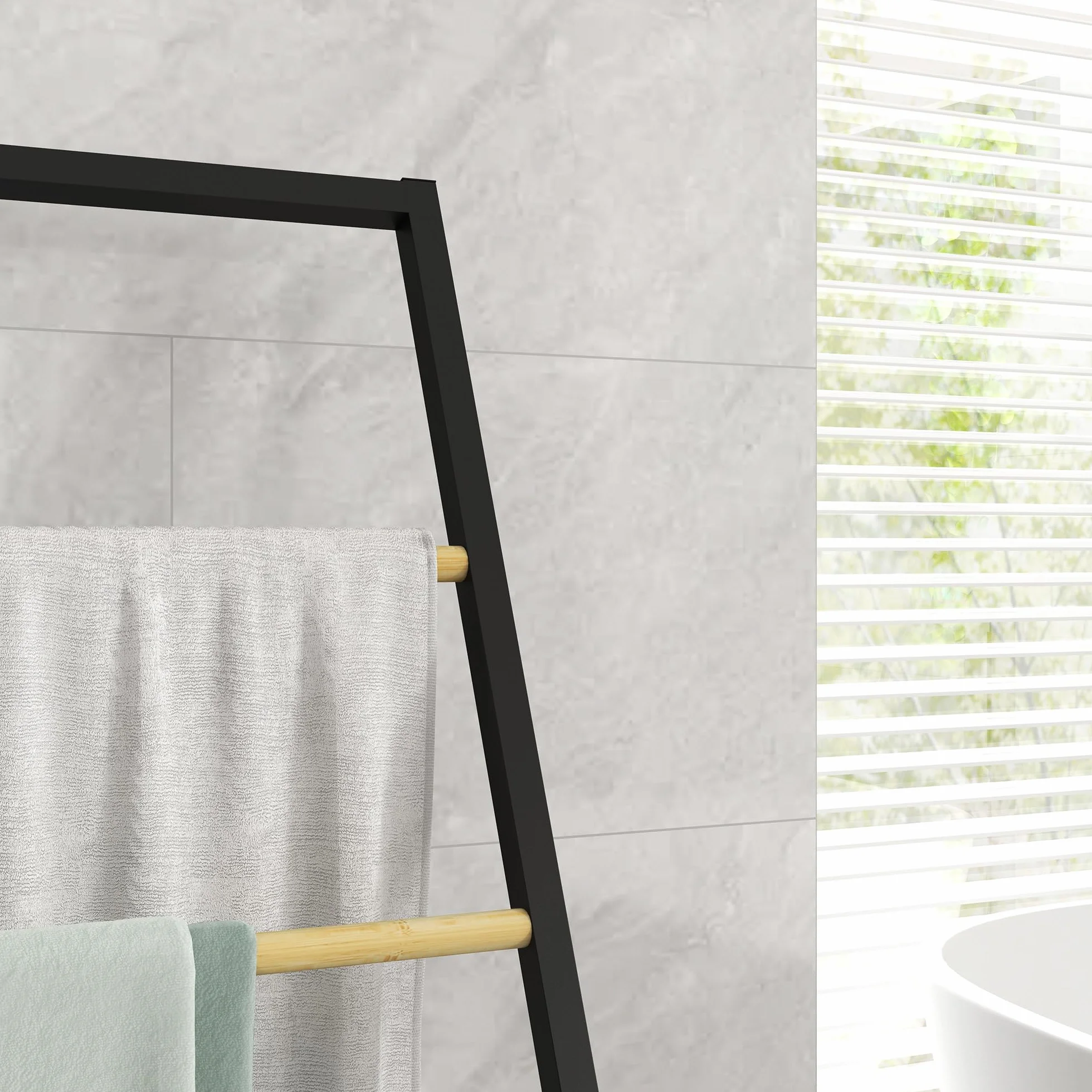 HOMCOM Portasciugamani a 4 Livelli in Acciaio e Bambù, 40.5x28x98 cm, Nero