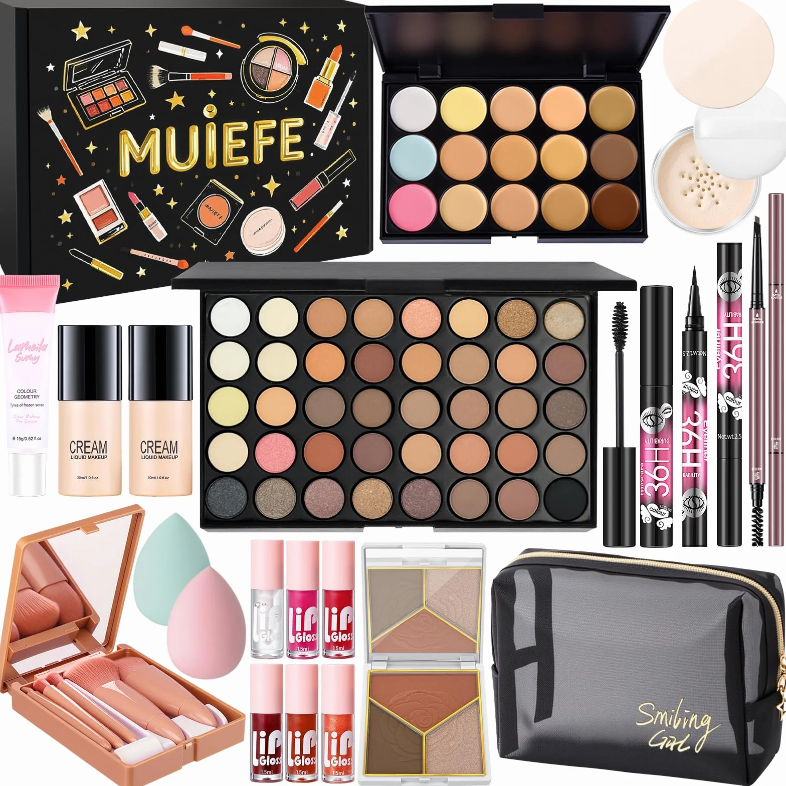 Set Trucchi Donna, Kit Make Up Completo, Tutto in Uno Trousse Trucchi Ragazza con Palette Ombretto Paletta Correttivi Contouring Fondotinta Mascara Gloss Labbra Liner Occhi Matite Ssopracciglia