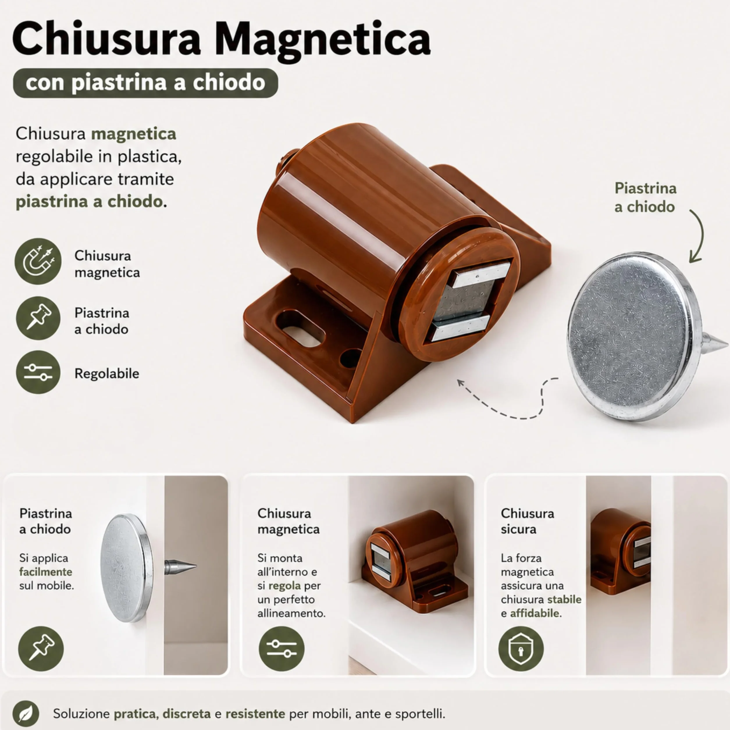 Magneti per Armadi Chiusure Magnetiche 8 kg Set 2 Pezzi Tondo Marrone