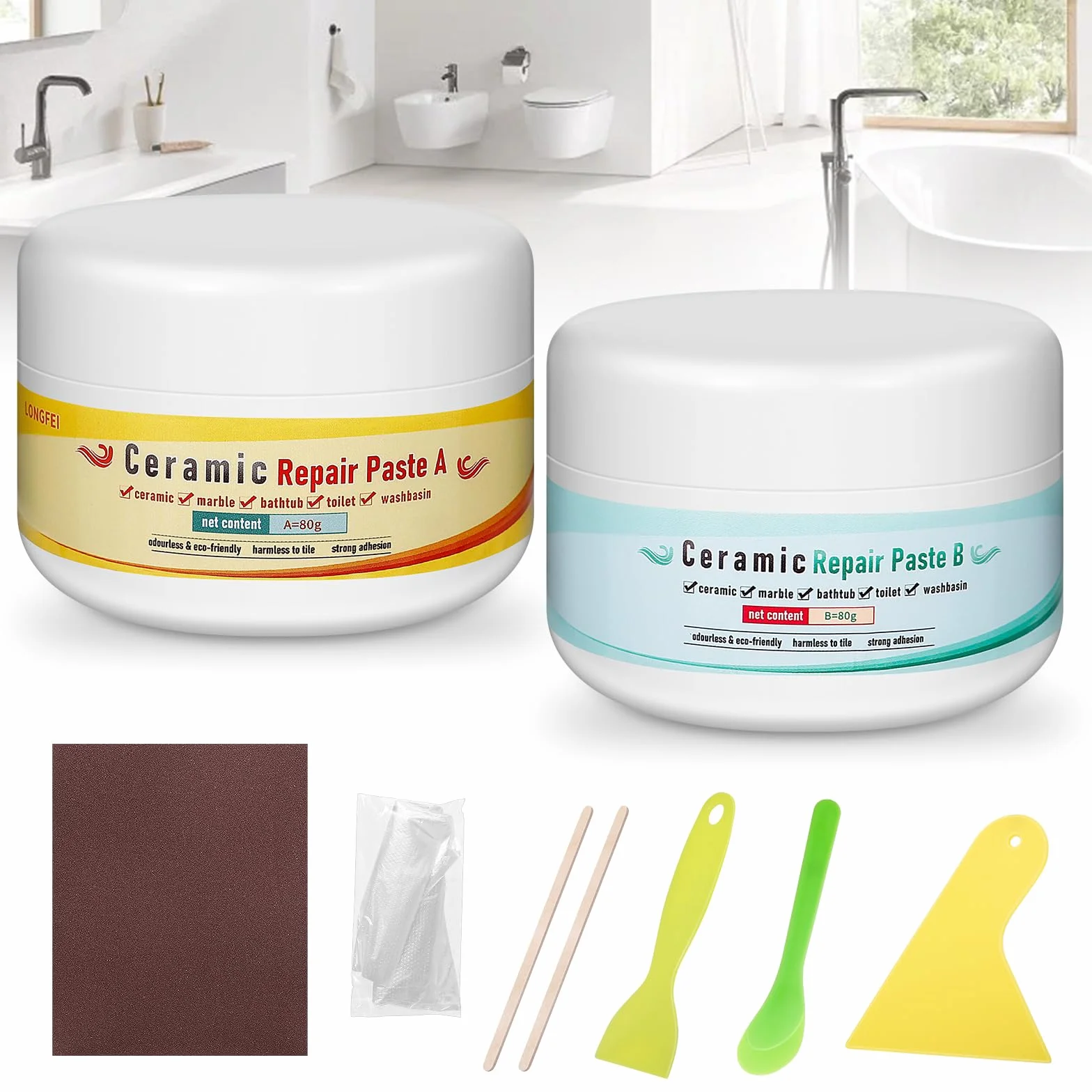 Kit Riparazione Vasca da Bagno Ceramica Smalto Piastrelle Graffi Buchi Crepe