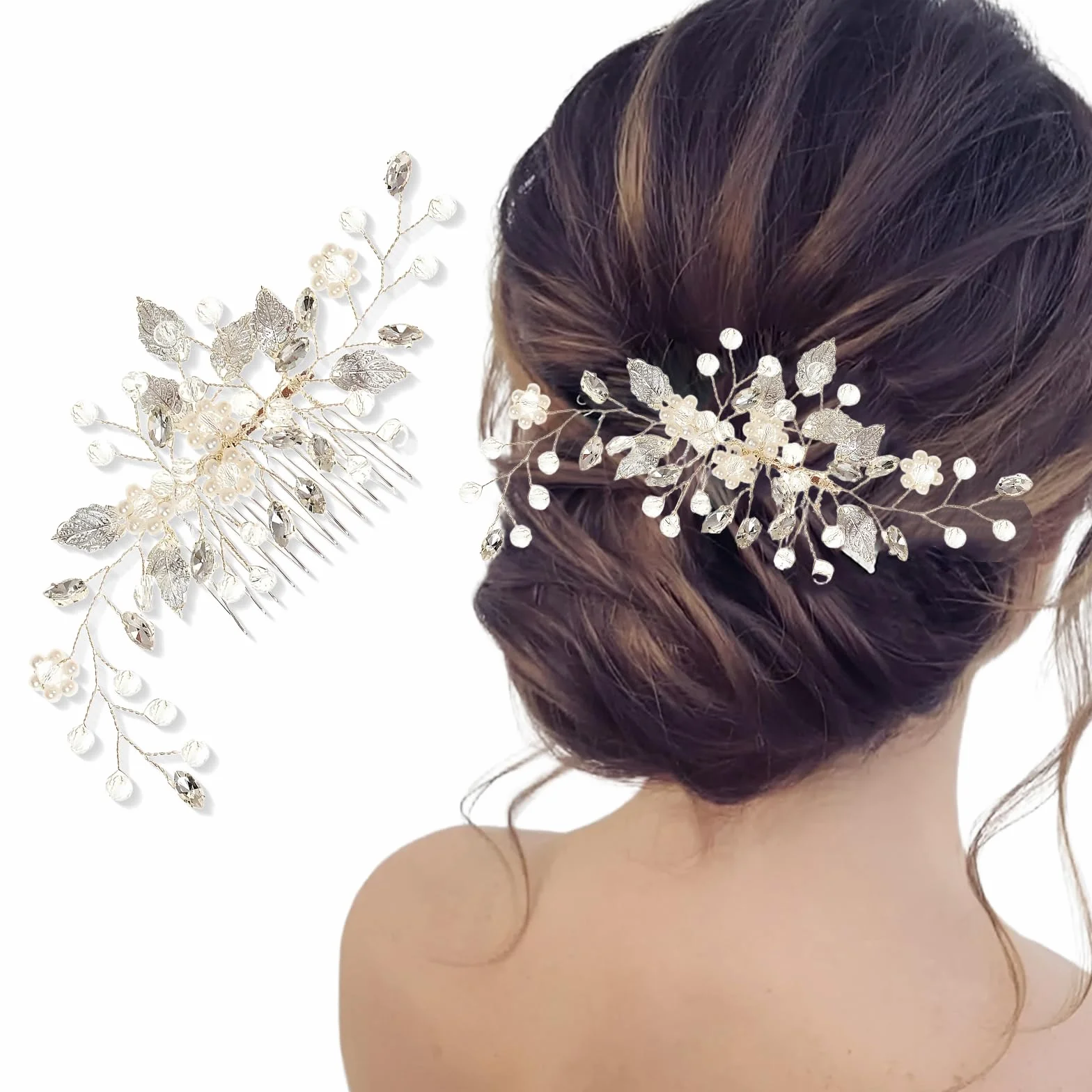 Accessori Capelli Sposa Oro Rosa, Pettini per Capelli da Sposa con Fiore e Perle, Fermaglio Capelli Sposa Donna, Accessorio per Capelli da Sposa in Cristallo per Donne e Ragazze