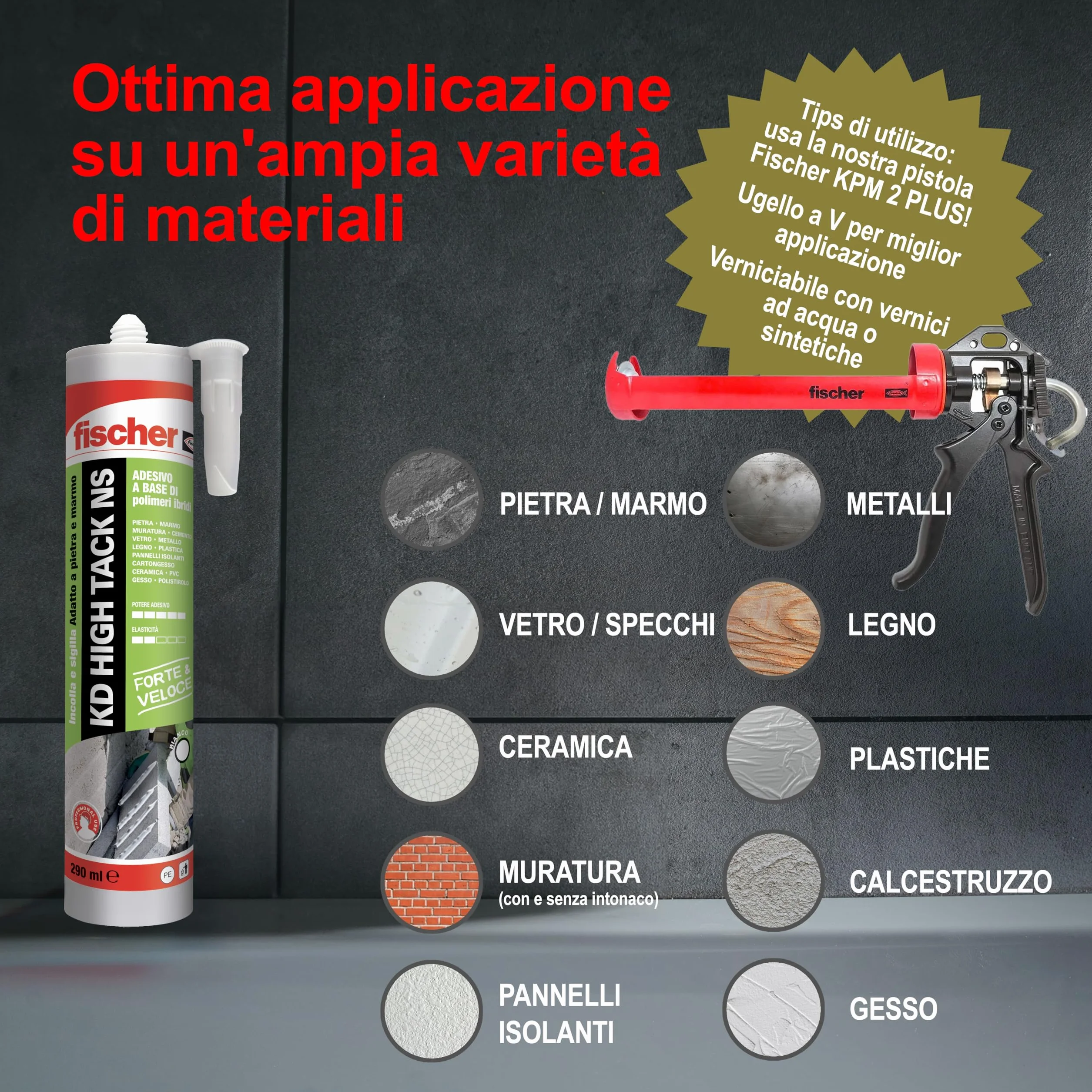 Fischer KD High Tack Sigillante Adesivo ad Altissima Presa Iniziale Bianco