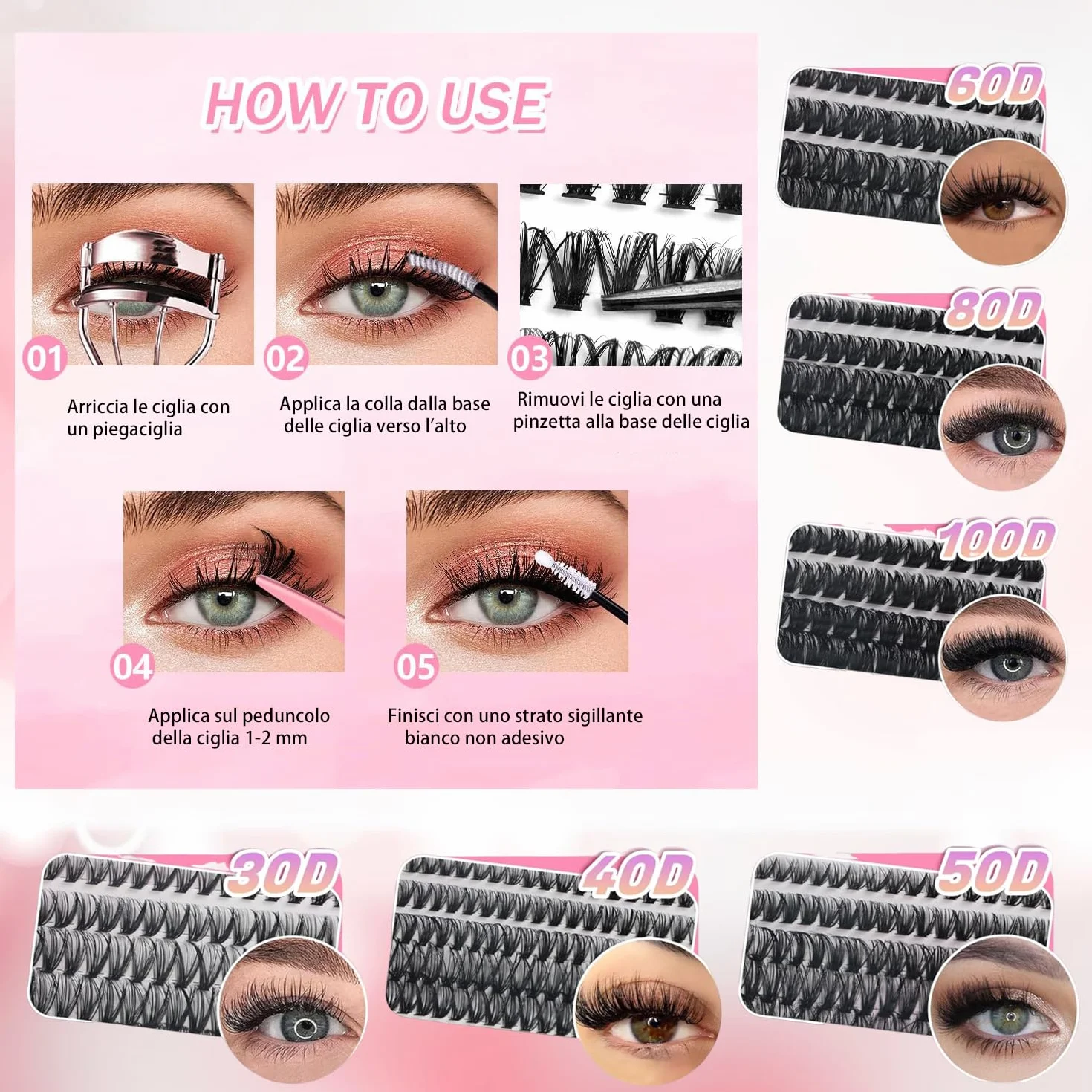 580 Pezzi Ciglia Finte Extension Ciglia 30-40-50-60-80-100D Curl Ciglia-Finte Ciuffetti, per Estendere le Ciglia a Casa per Ragazze e Donne Principianti((8-16mm Mix)