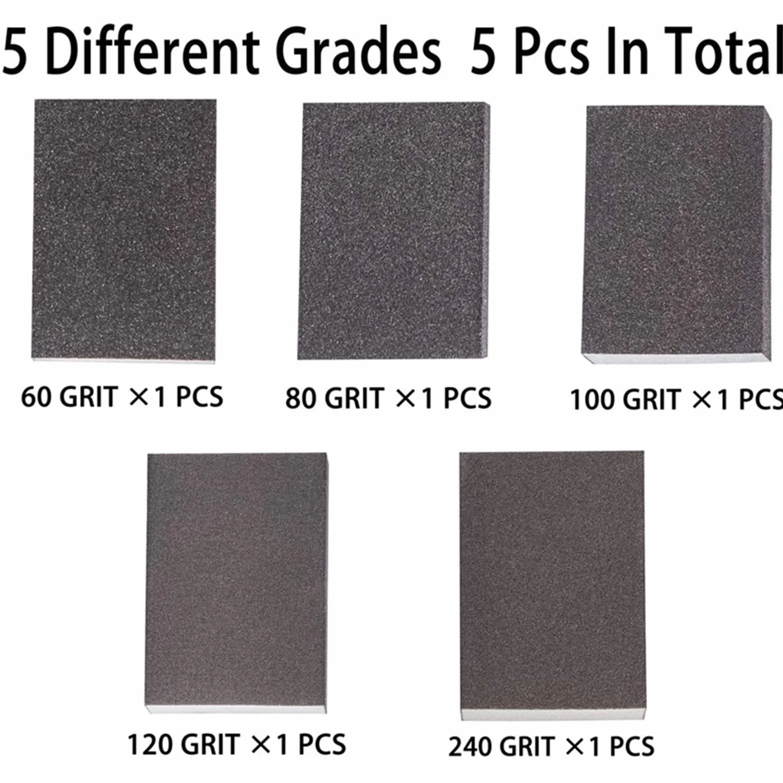 Spugne Abrasive 5 Grane 60/80/100/120/240 per Lucidare Legno Plastica Metallo Kit Lavabili 5 Pezzi
