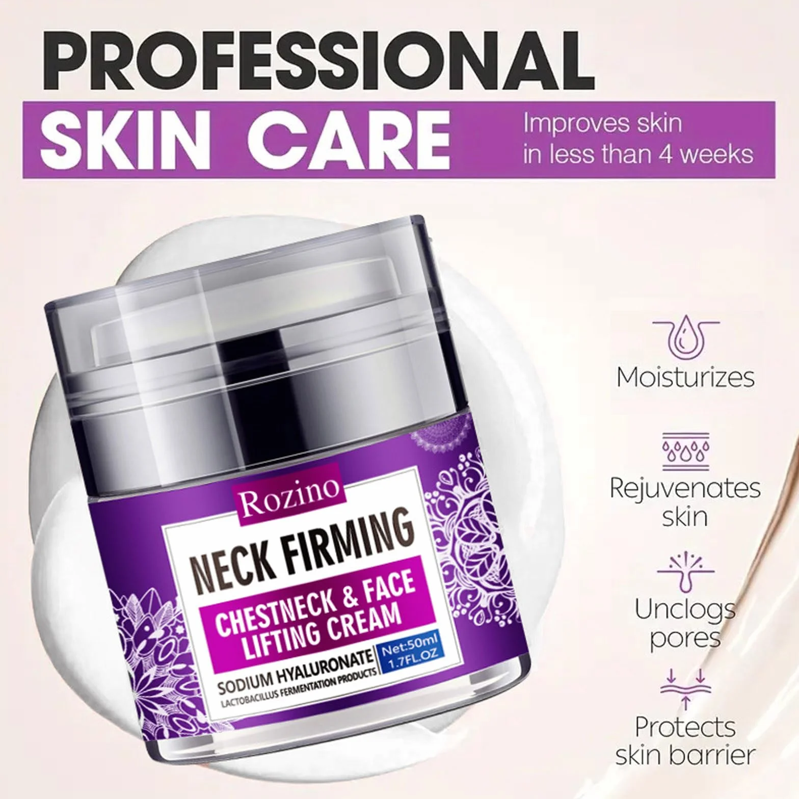 Collagen Face & Neck Tightening Cream, Neck Firming Cream for Reduce Double Chin Neck Firming and Lifting Anti Wrinkle Neck Moisturizer Cream Firm Repair Sagging Skin
