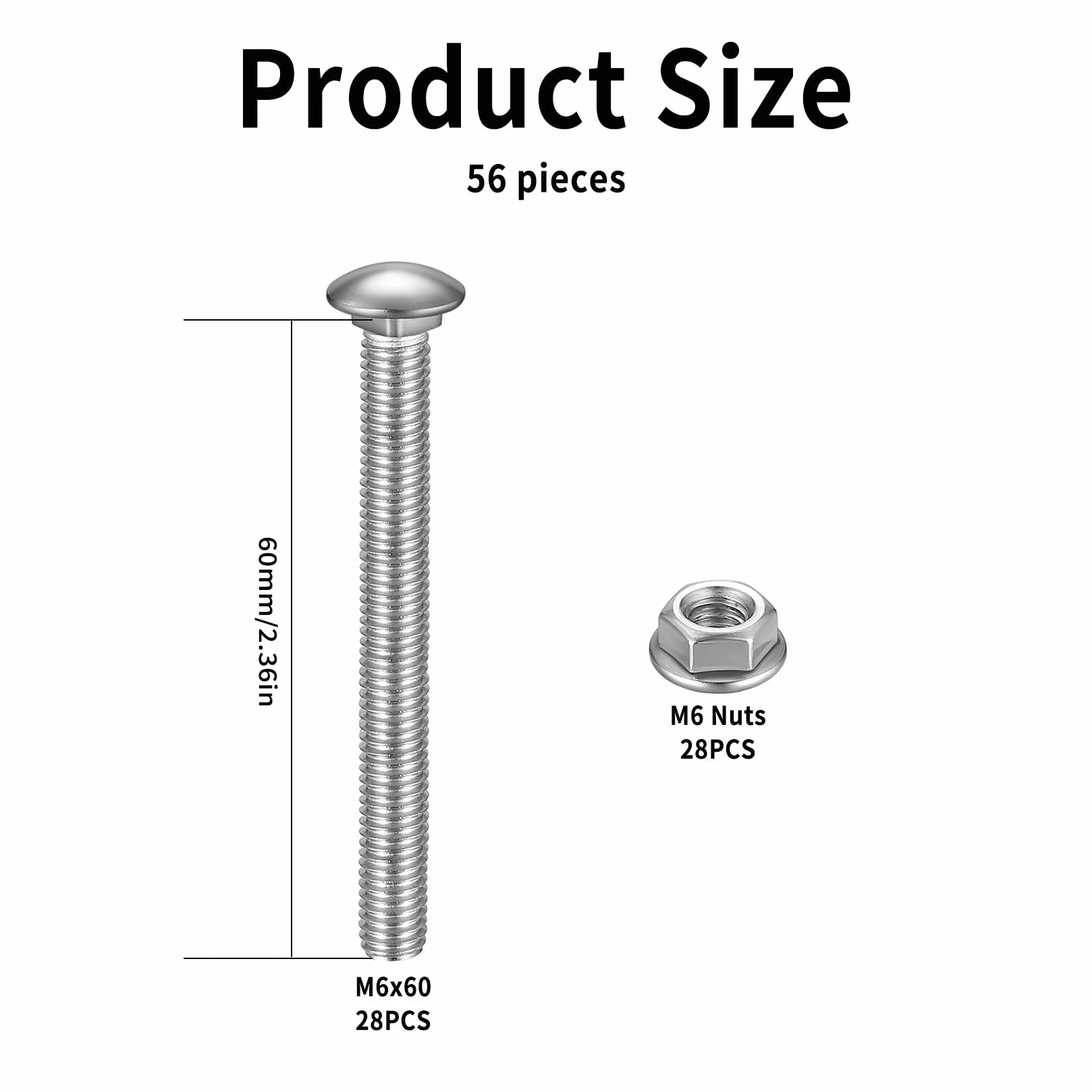 Bulloni Testa Tonda M6 x 60 mm, Viti a Testa Tonda Piatta M6, Set Acciaio Inox