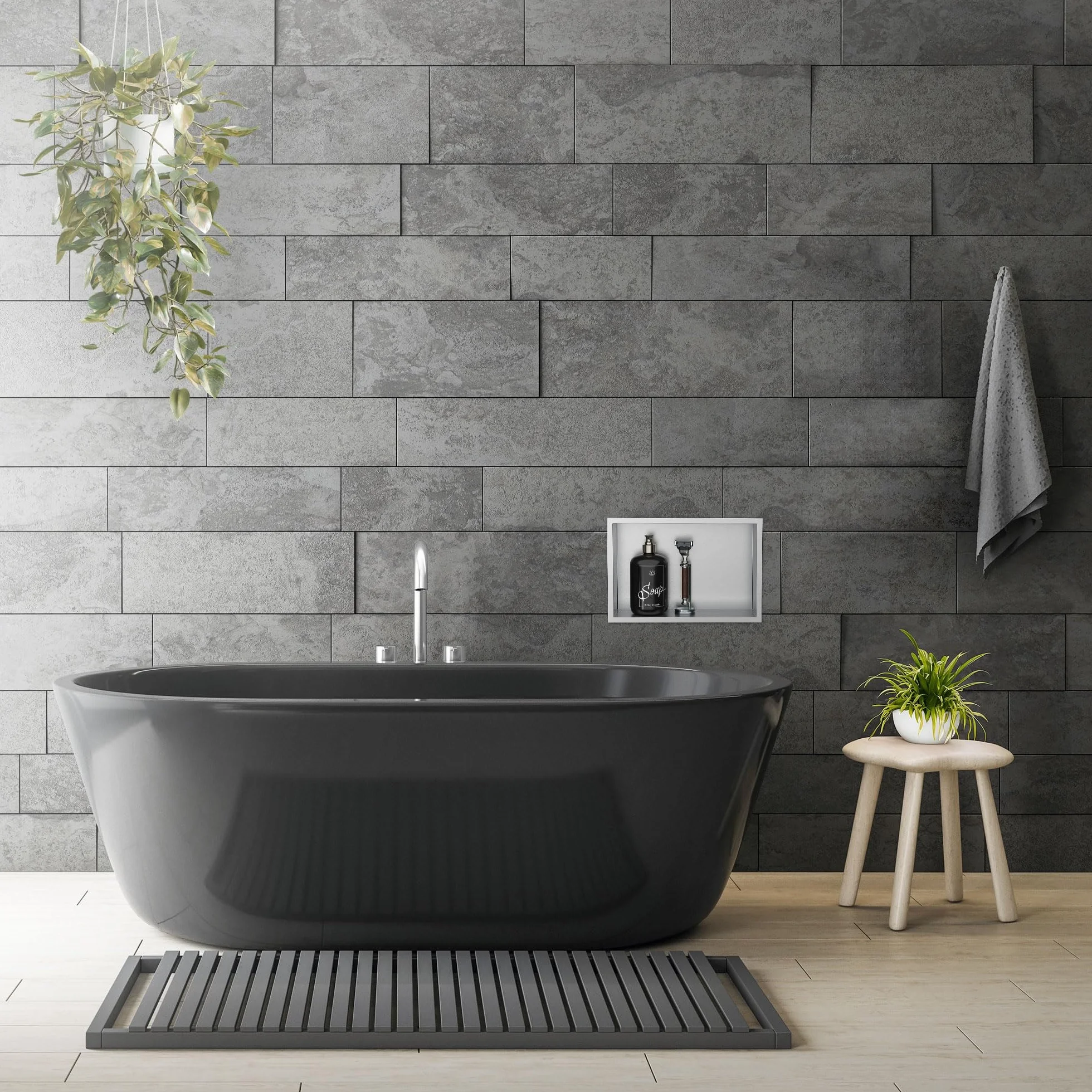 LuxeBath Nicchia a Muro in Acciaio Inox 20x30x10 cm Argento Nicchia per Doccia con Telaio Ripiano Incorporato