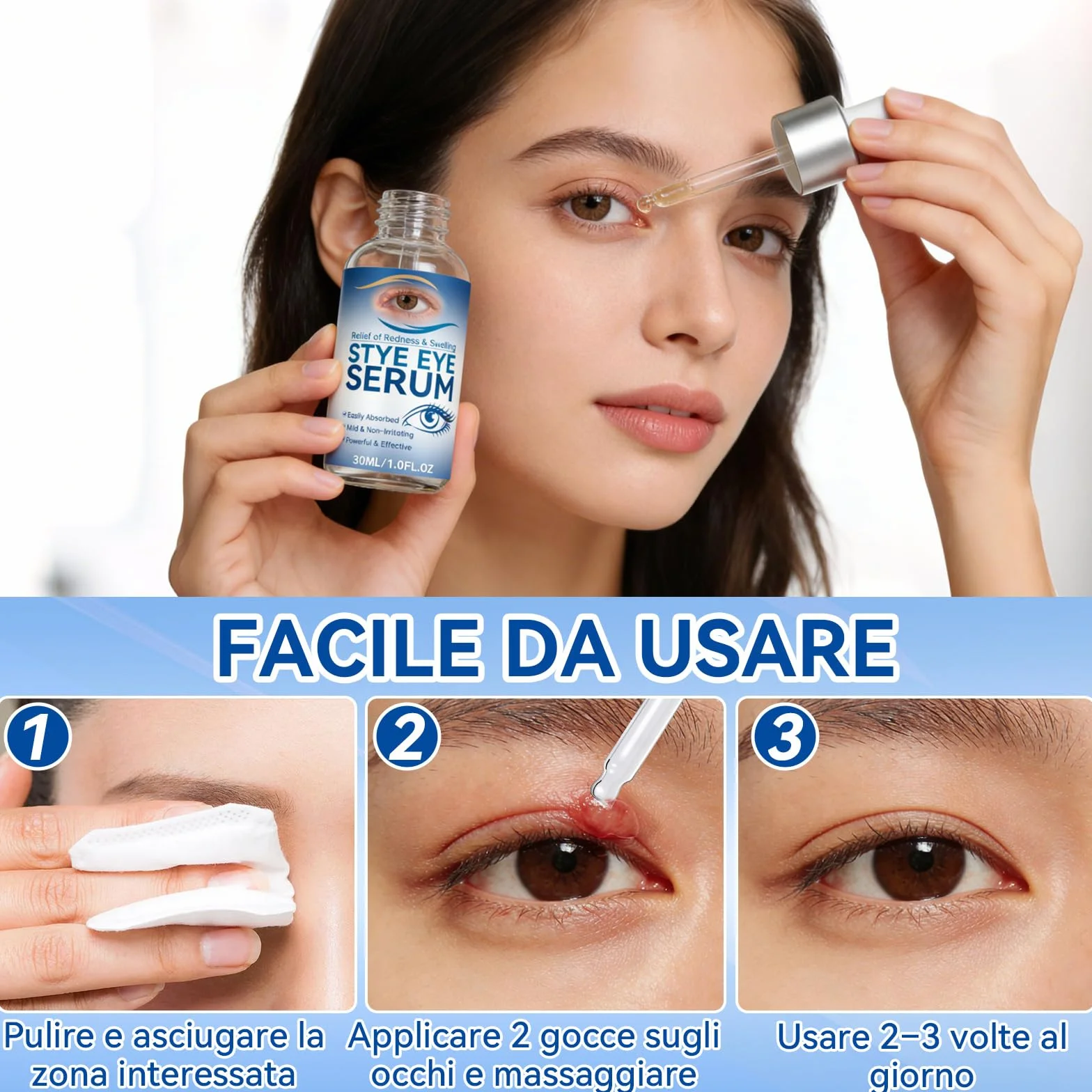 Siero Oculare per Orzaioli, Siero Naturale per Occhi, Adatto a Orzaioli, Blefarite, Calazi e Secchezza Oculare, Pulizia quotidiana occhi, Allevia la Secchezza, Dona Una Pelle Più Sana