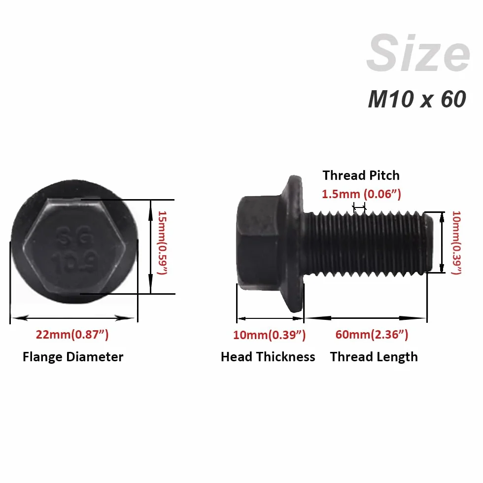 Bulloni A Testa Esagonale Della Flangia M10x60 10.9 Viti In Lega Nera Finitura Nera 10pcs