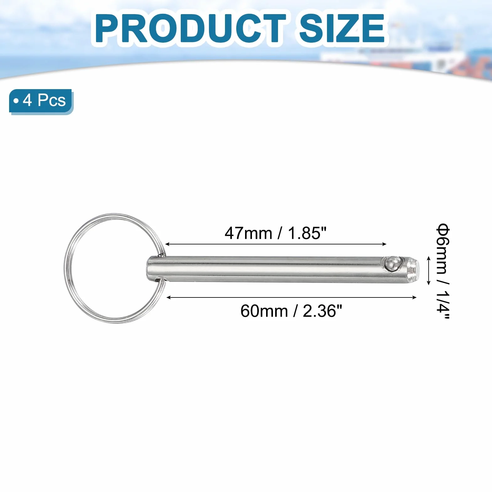 QUARKZMAN Pin Bimini Acciaio al Carbonio Rilascio Rapido 1/4" x 1.85" (6mm x 47mm) Confezione da 4 per Accessori Nautici