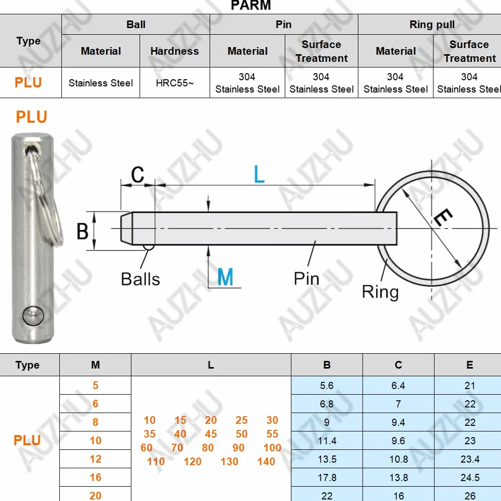 Perni autobloccanti a sfere acciaio inox M6 L70 mm