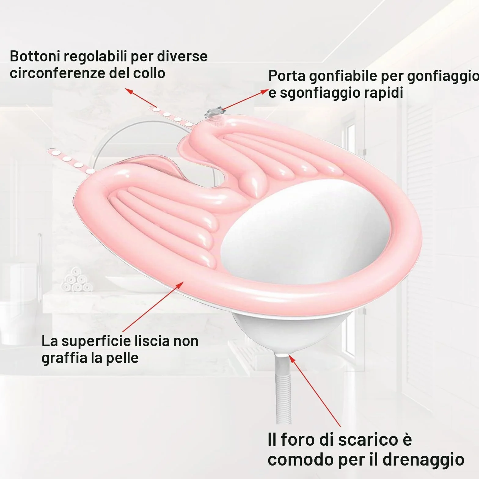 Bacino gonfiabile per il lavaggio dei capelli, in PVC, pieghevole, per anziani e disabili, donne incinte, bambini, anziani (rosa)