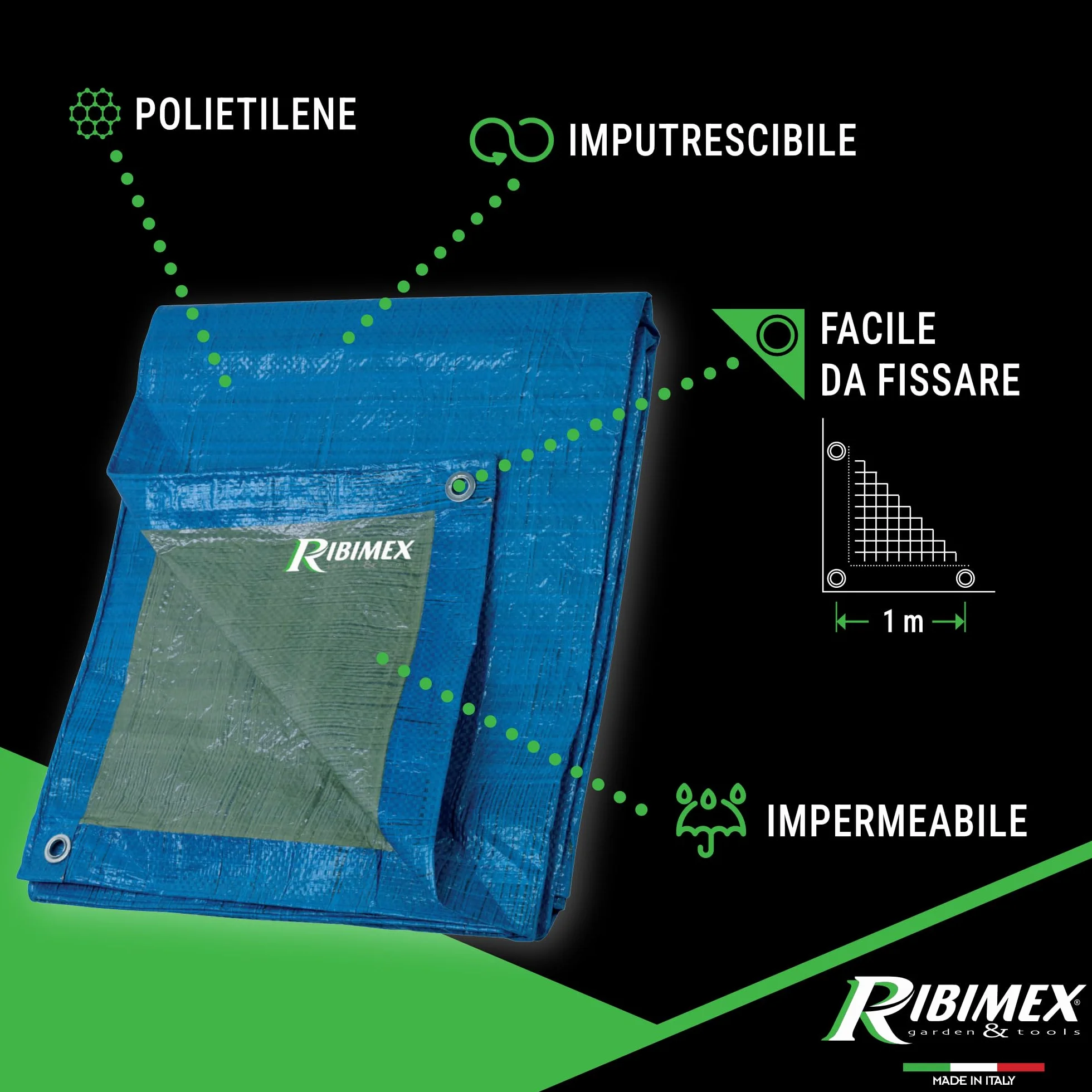 Ribimex Telo di Protezione Leggero Impermeabile 3x5 m Polietilene Occhielli Alluminio PRB06503X05