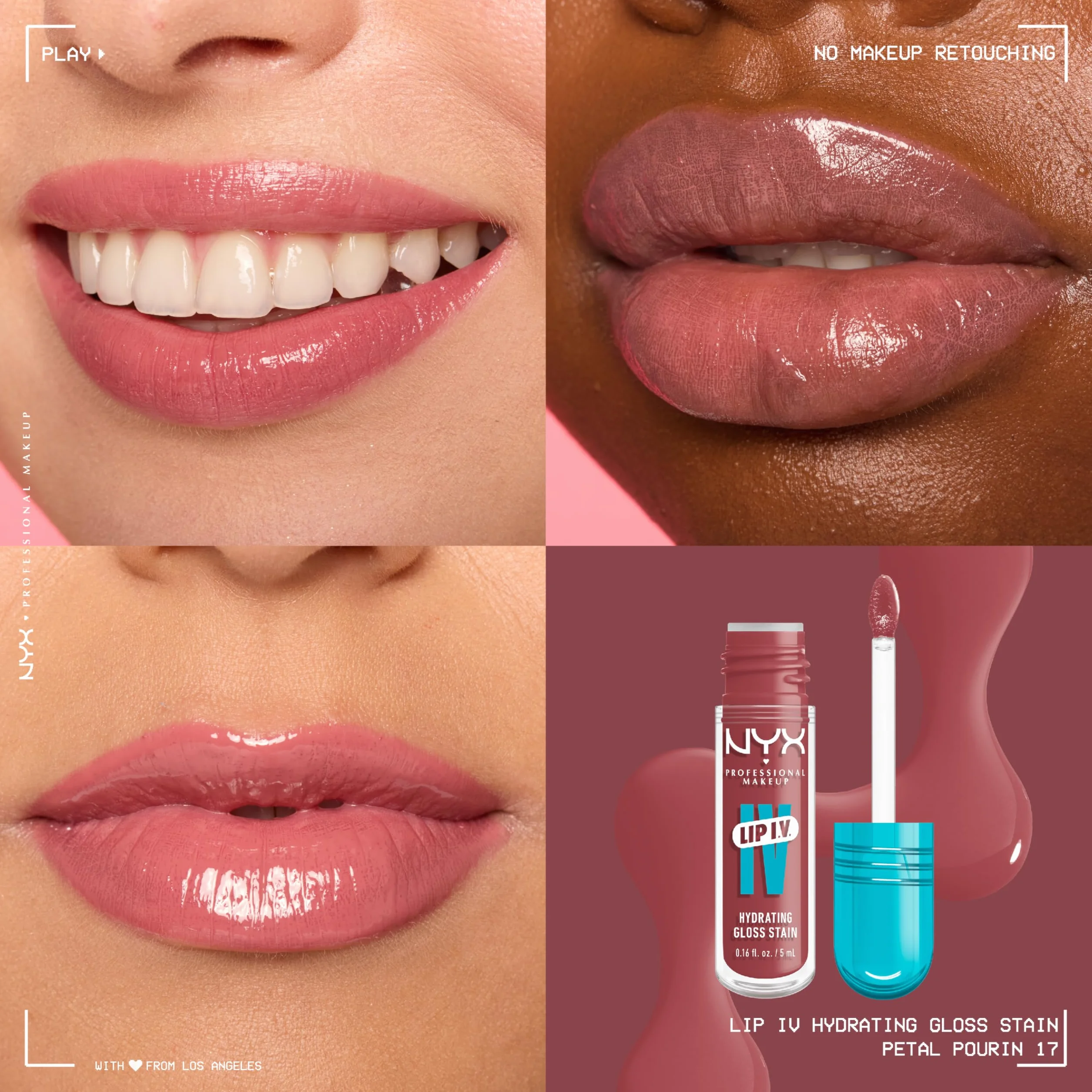 NYX Professional Makeup Gloss Idratante & Lip Tint 2-in-1, Idratazione fino a 12H, Con Vitamina B12 e Magnesio, Lip IV Hydrating Gloss Stain, Tonalità: 17 Petal Pouring, 5 ml