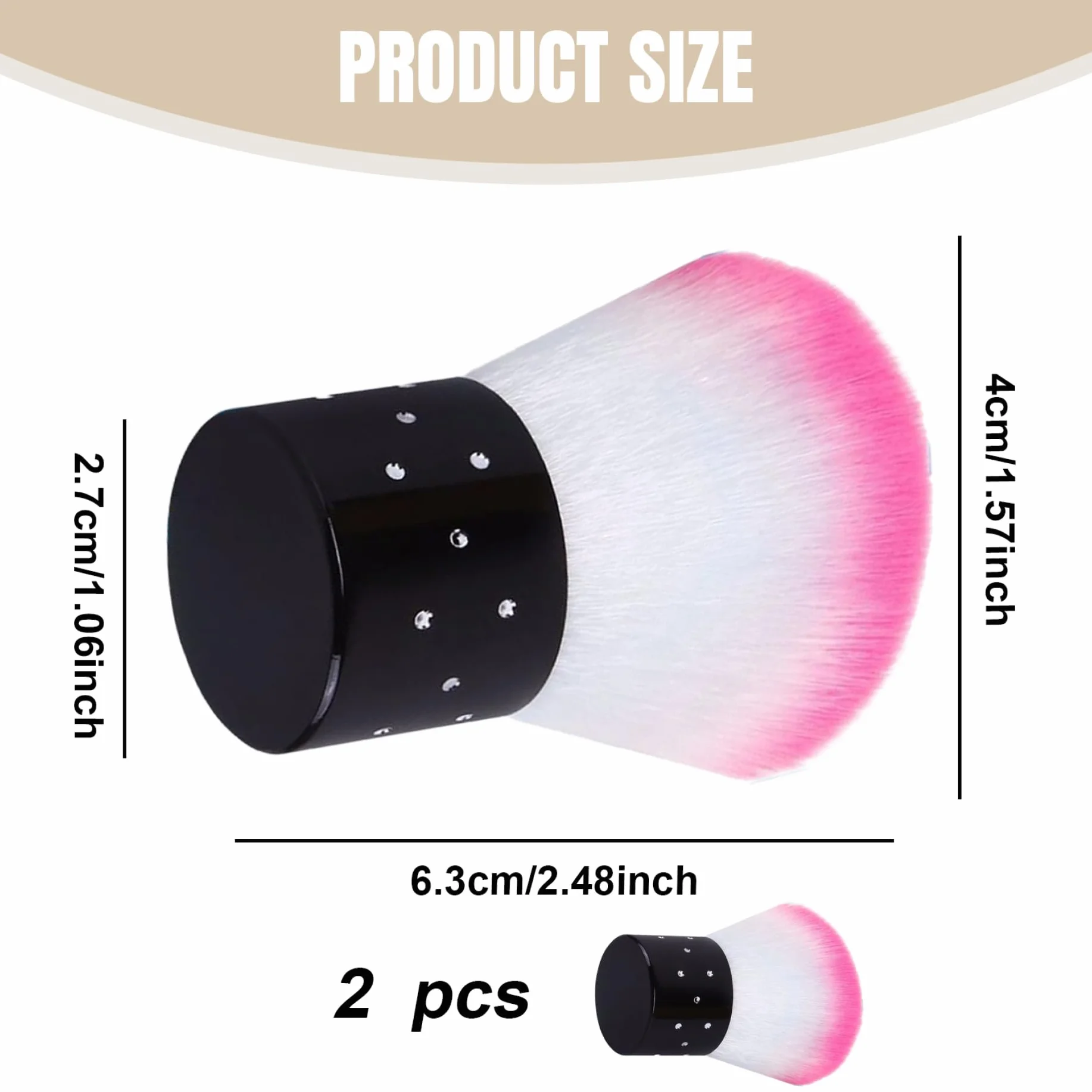 2 pennelli per polvere per unghie, testina per polvere fine morbida e confortevole per unghie, nail art da 1, 6x2, 5 pollici, spolverino facile da usare per spolverino per trucco da donna