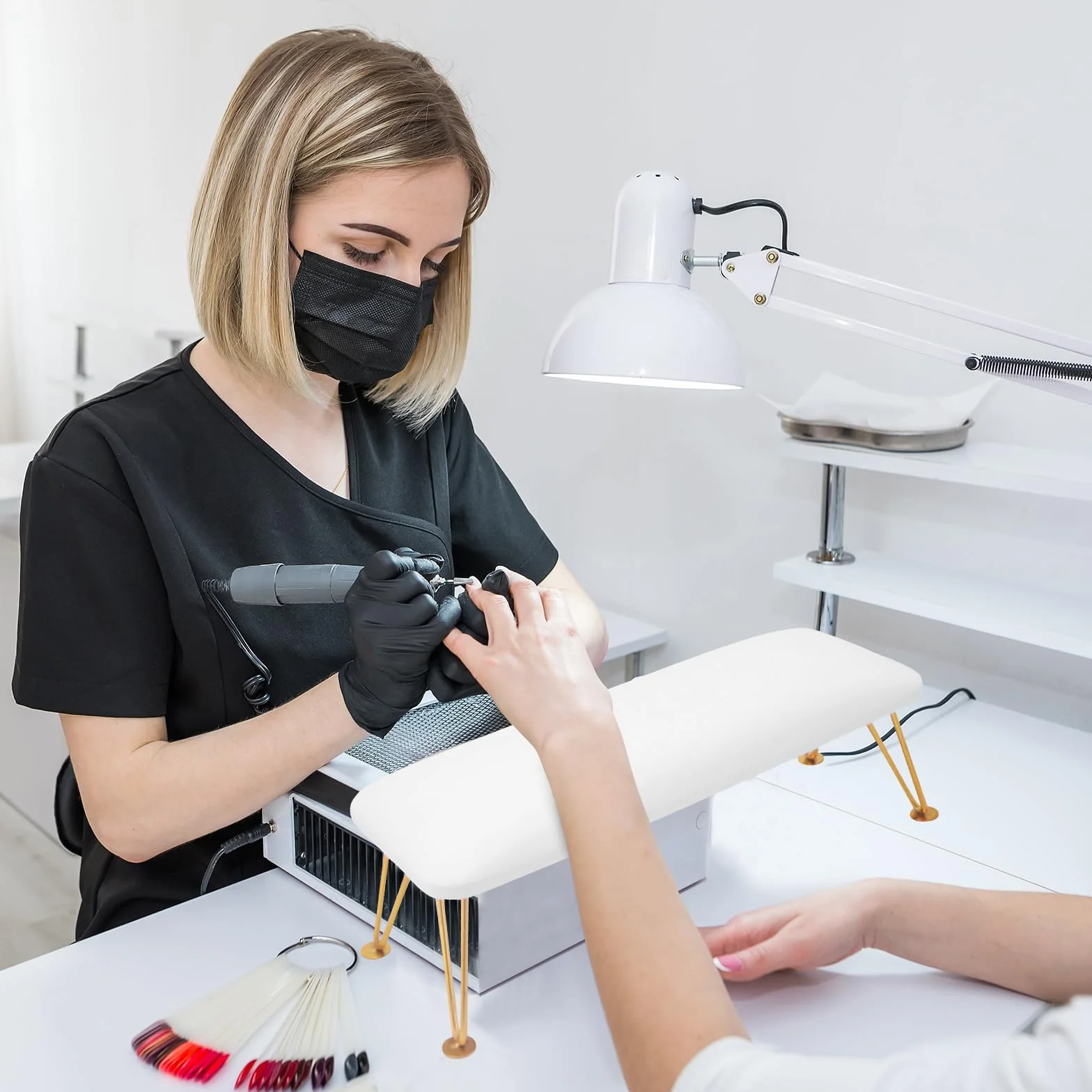 Cuscino per unghie, in pelle PU, per unghie, professionale, adatto per nail art, adatto per chiodi, cornici per unghie, tavoli tecnici, nail art, tavoli antiscivolo in pelle (bianco)
