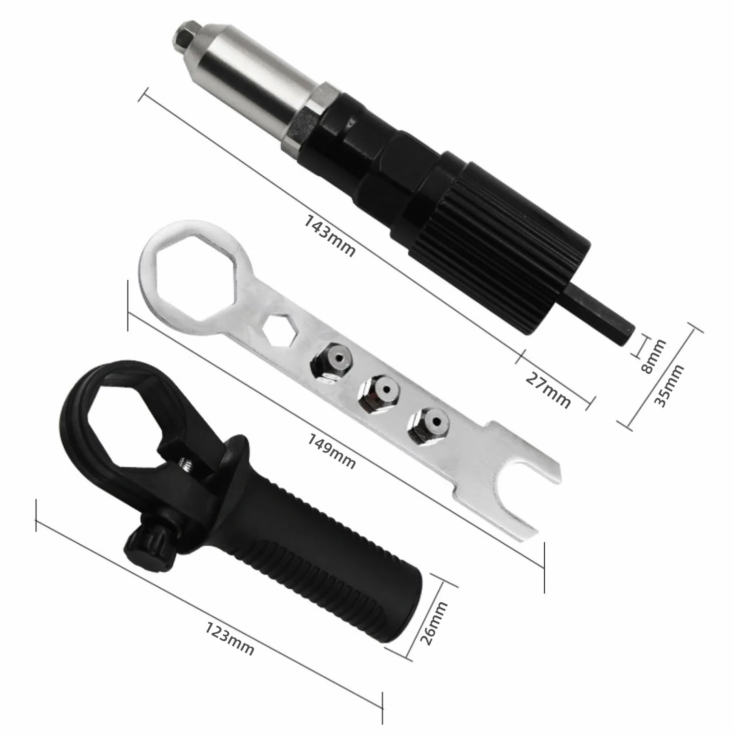 Adattatore per pistola rivettatrice con manico in plastica rimovibile, testa per trapano elettrico