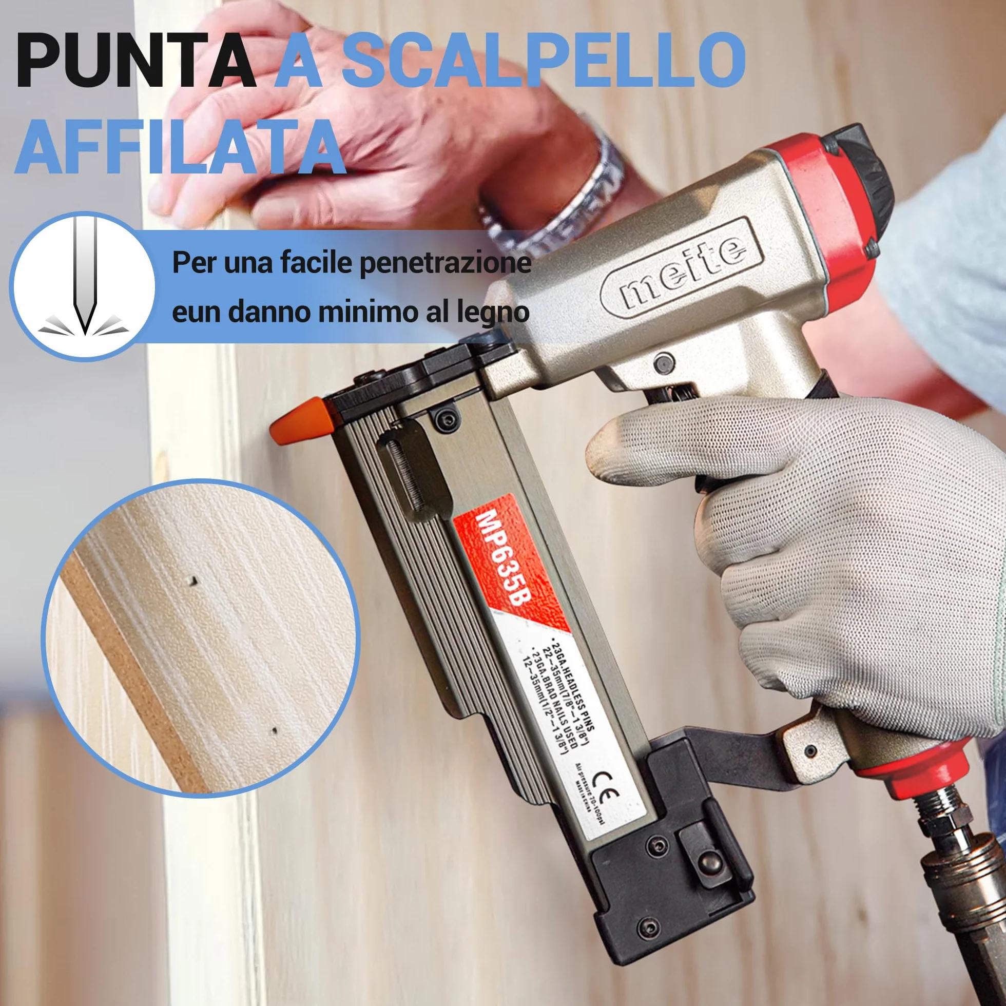 Meite Chiodi a spillo 23 gauge 5 misure assortite 15,9-34,9 mm micro chiodi senza testa per pistola sparachiodi