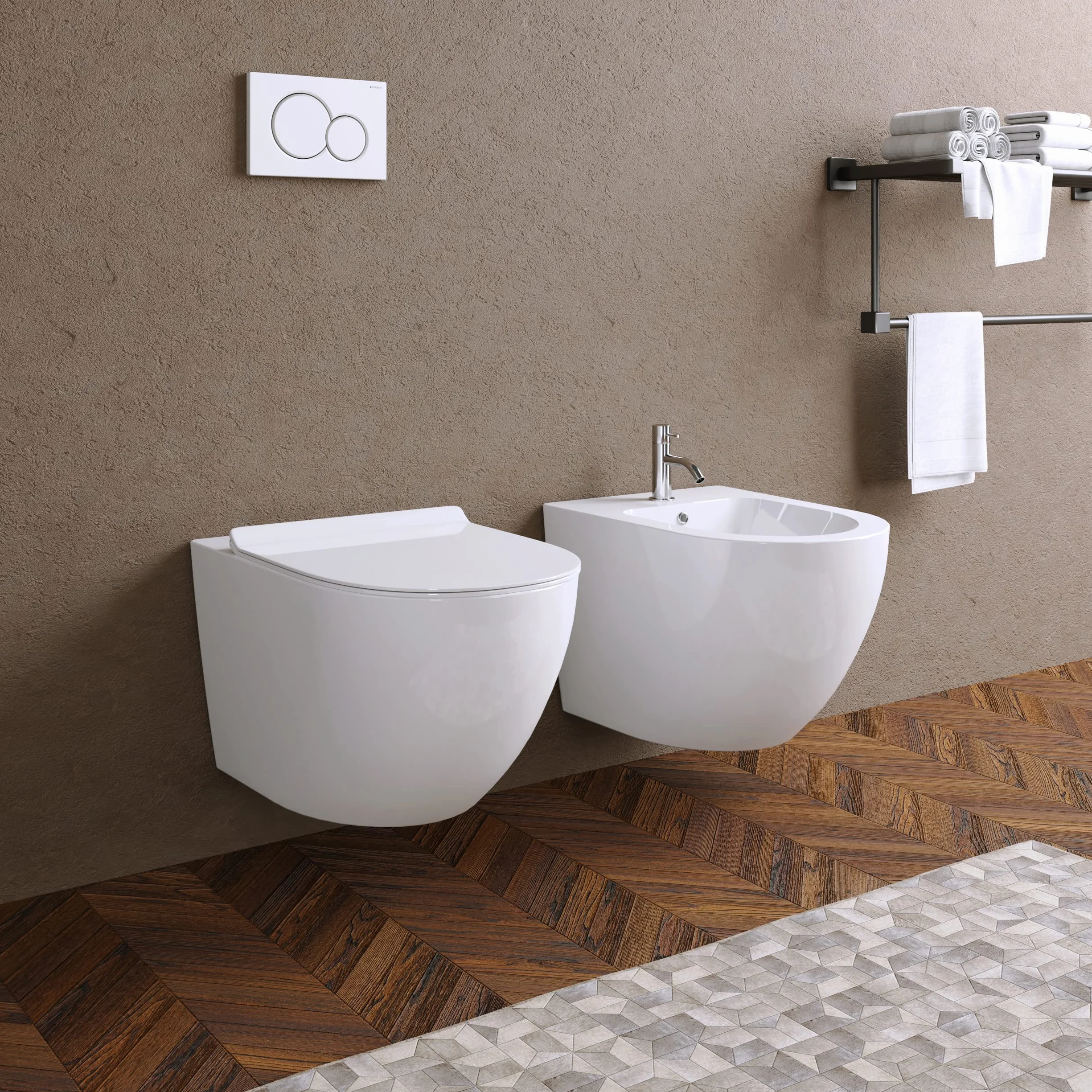 Vaso Bidet Sospeso Rimless Senza Brida Sedile Soft-Close Mod. Parigi