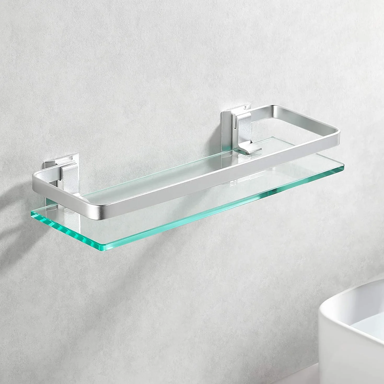 Mensola per Bagno in Vetro Temperato 8mm e Alluminio 28x12 cm Argento PORTE ITALIANE