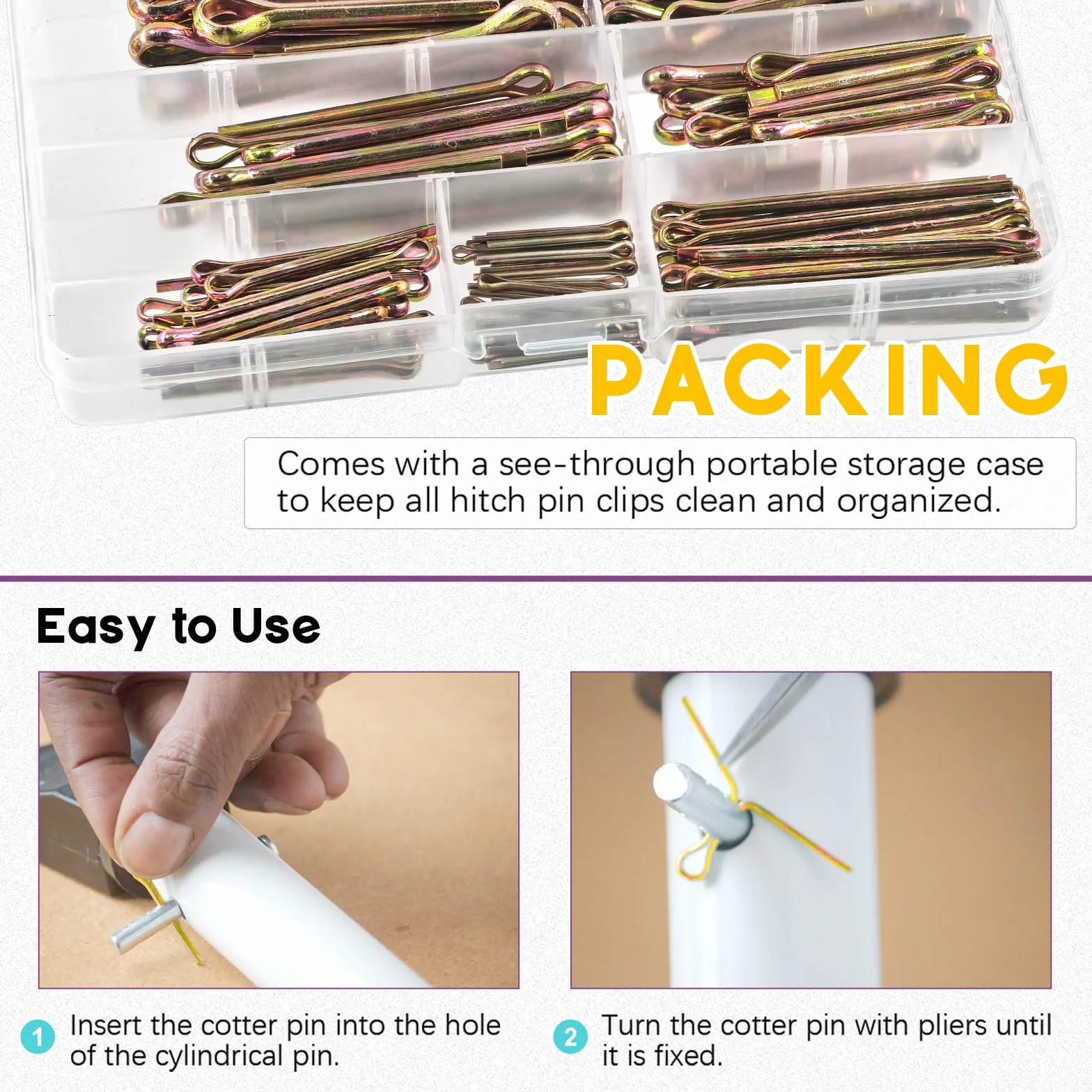 Swpeet 136 pezzi Cotter Pin Assortimento Kit M2 M3 M4 M5 M6 zinco placcato