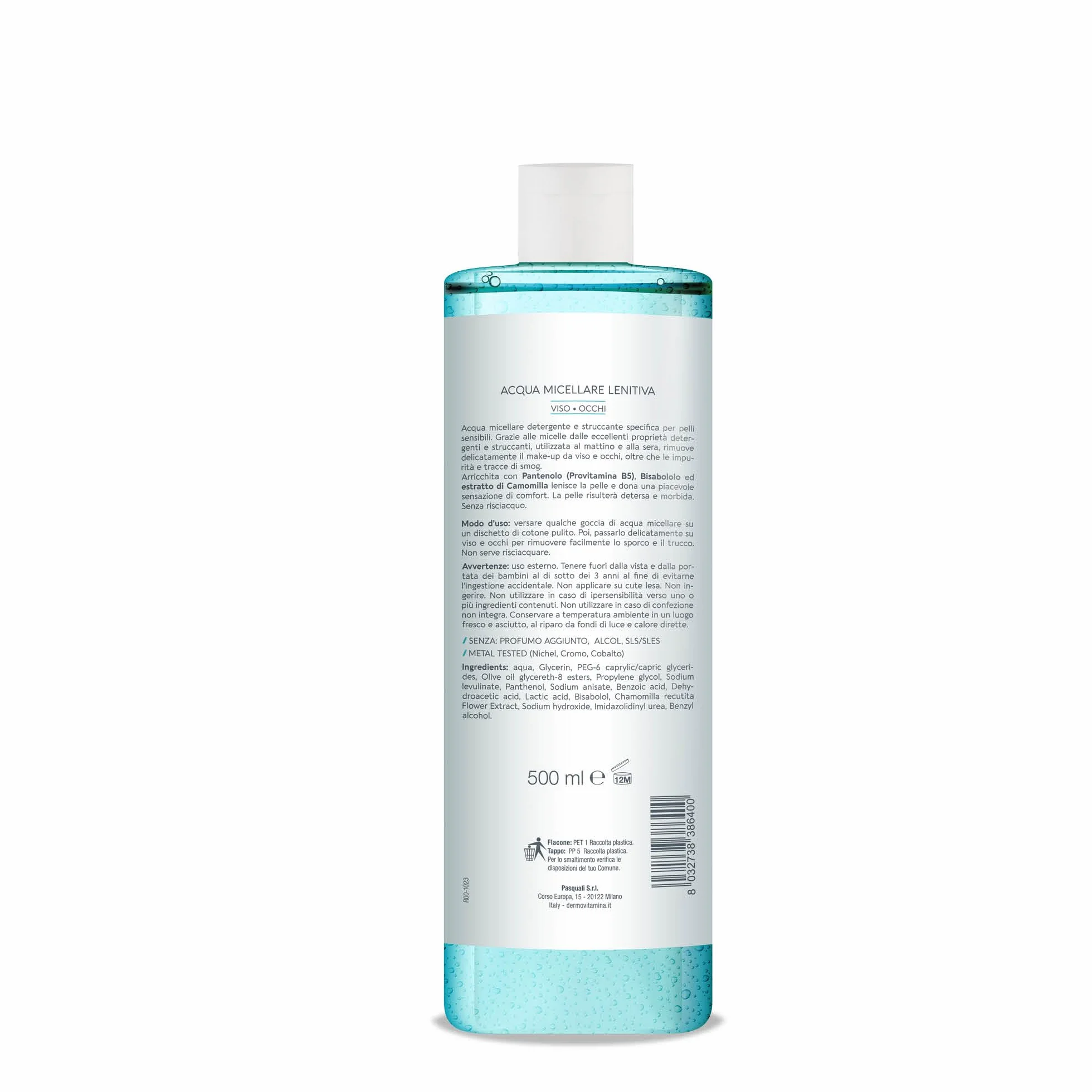 Dermovitamina Calmilene - Acqua Micellare Lenitiva - Struccante Occhi Delicato - Detergente Viso -Con Estratto di Camomilla ed Estratto di Olio d'Oliva - Per Pelle Sensibile - 500ml