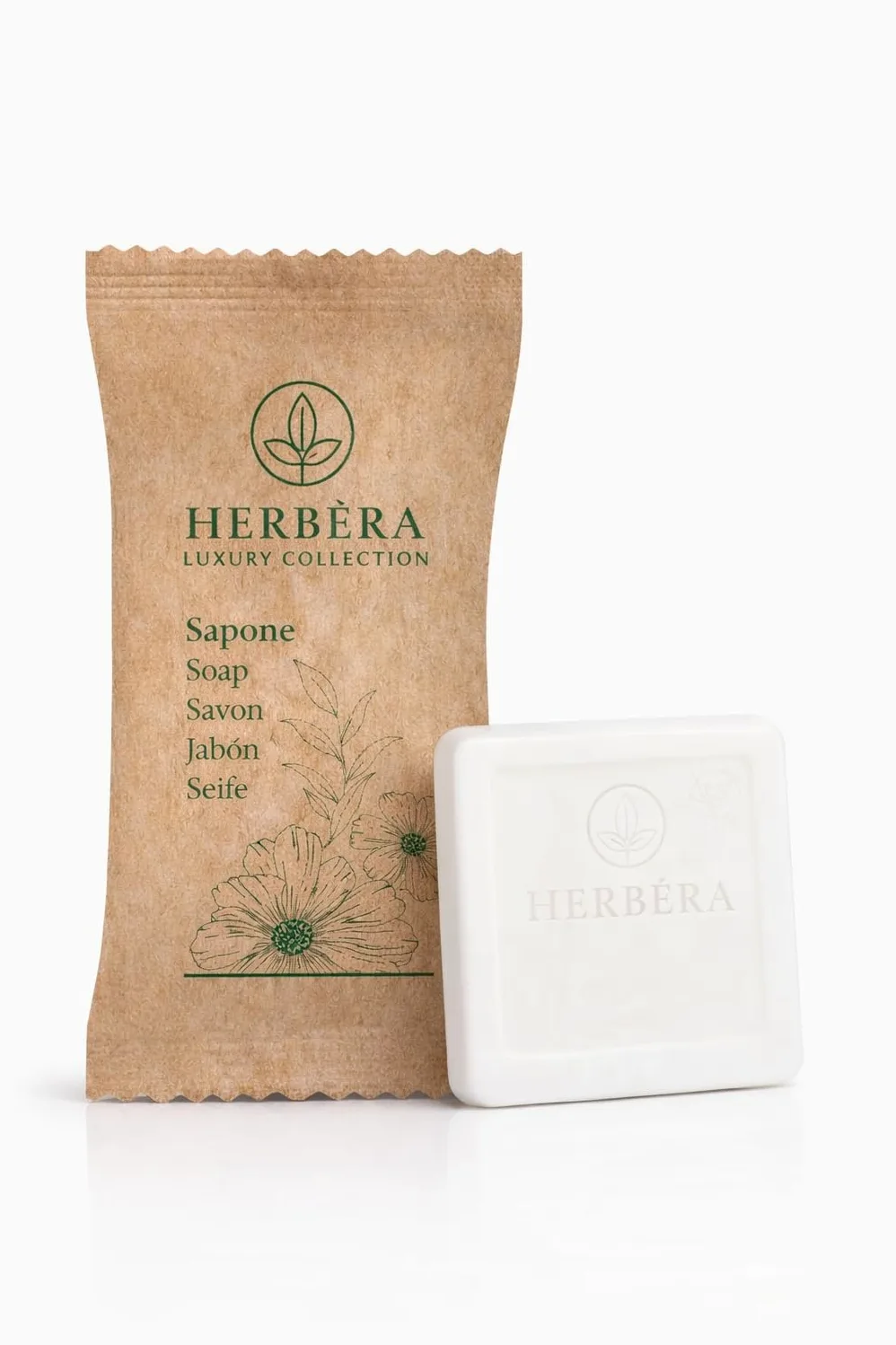 Saponcino Quadrato 14 gr Cf. 500 pz in sacchetto di carta BIO Linea Cortesia hotel Monouso HERBERA Luxury