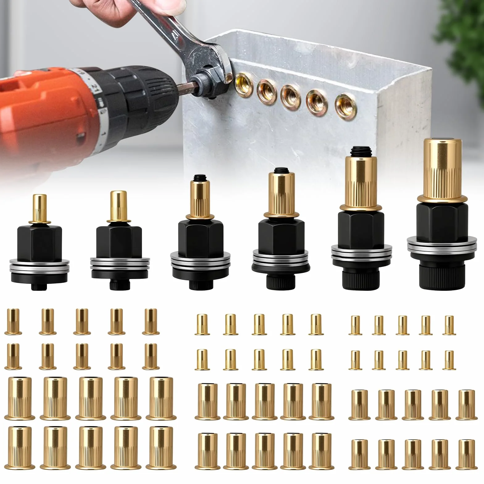 Set di pinze per dadi rivetto M3-M10, 6 pezzi con 60 dadi, strumento manuale