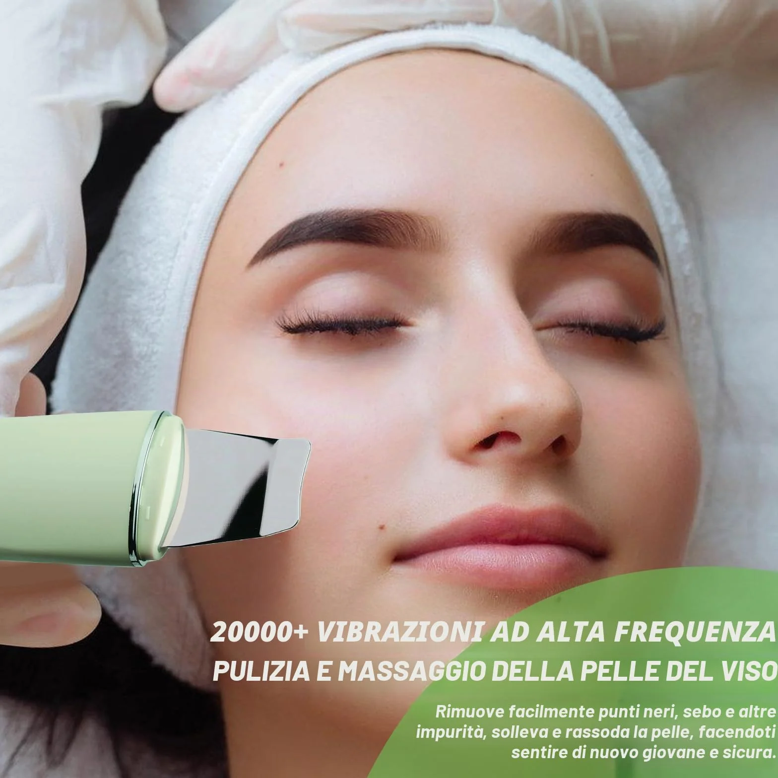 Skin Scrubber - Dispositivo esfoliante ad ultrasuoni, Face Skin Spatula, ricarica TypeC, detergente per pori (verde)