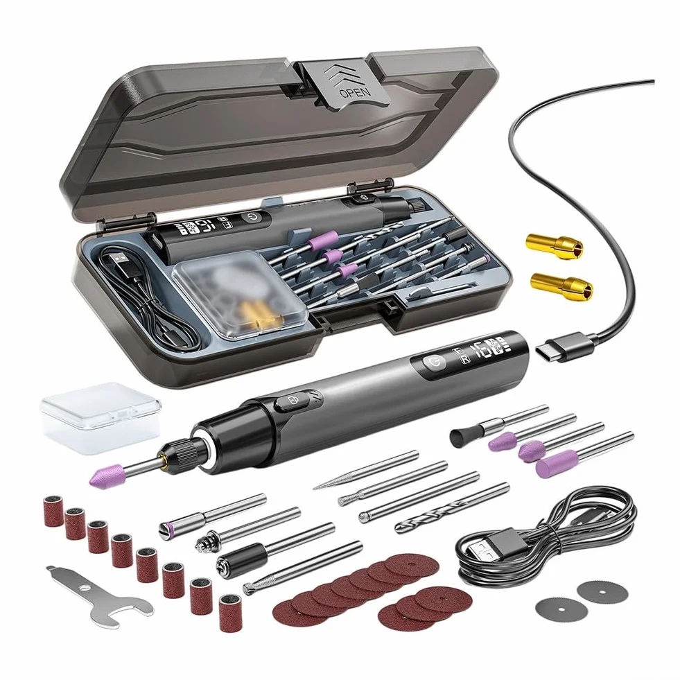 Strumento rotante senza fili con display LED, 30 accessori multiuso, set arancione