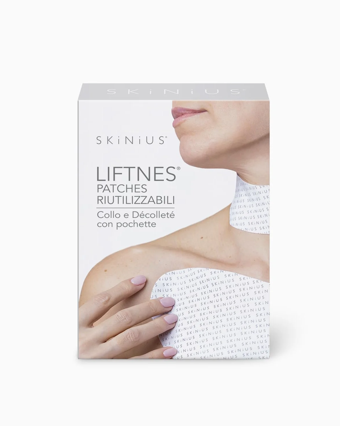 Skinius LIFTNES Patches Riutilizzabili per Collo e Décolleté con Pochette Waterproof - Patch in Silicone Morbidi ed Ergonomici - Wearable Beauty Anti-Spreco - Riutilizzabili