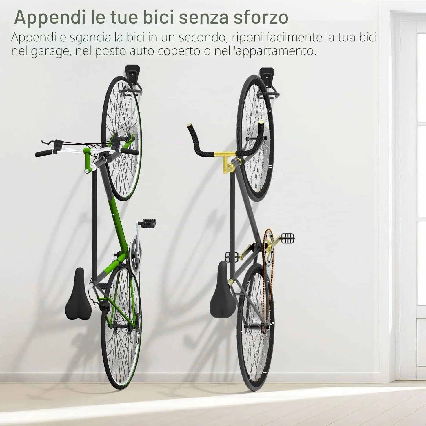 Housolution Appendi Bici da Muro, 4 Supporti Bici da Parete in Ferro Battuto con Imbottiture in EVA, Ganci Pieghevoli, Nero