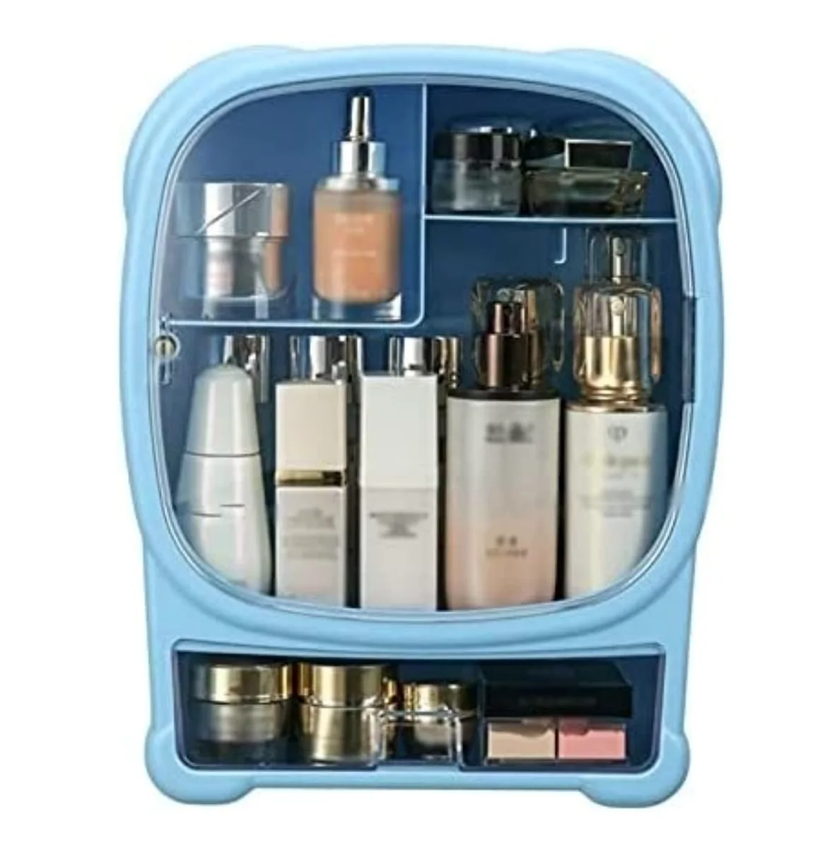 Porta Trucchi,Toeletta Rossetto di Finitura per Espositore Cosmetico A Parete in Plastica per Scatola di Immagazzinaggio per Bagno Multifunzione(Blue)