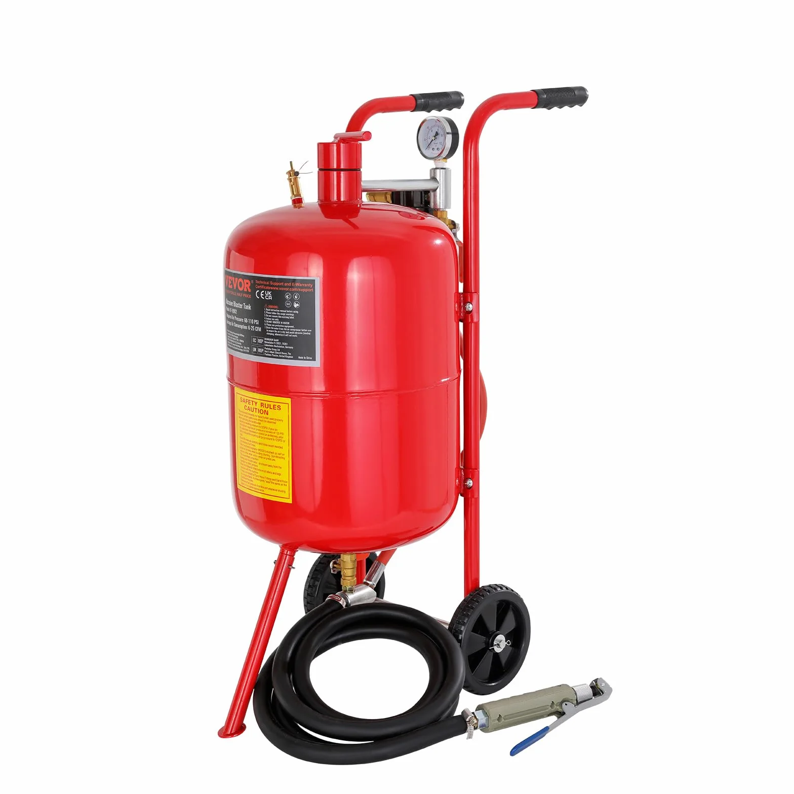 VEVOR Sabbiatrice da 40 Litri 10 Galloni con Ugello in Ceramica Manometro e Ruote in Gomma