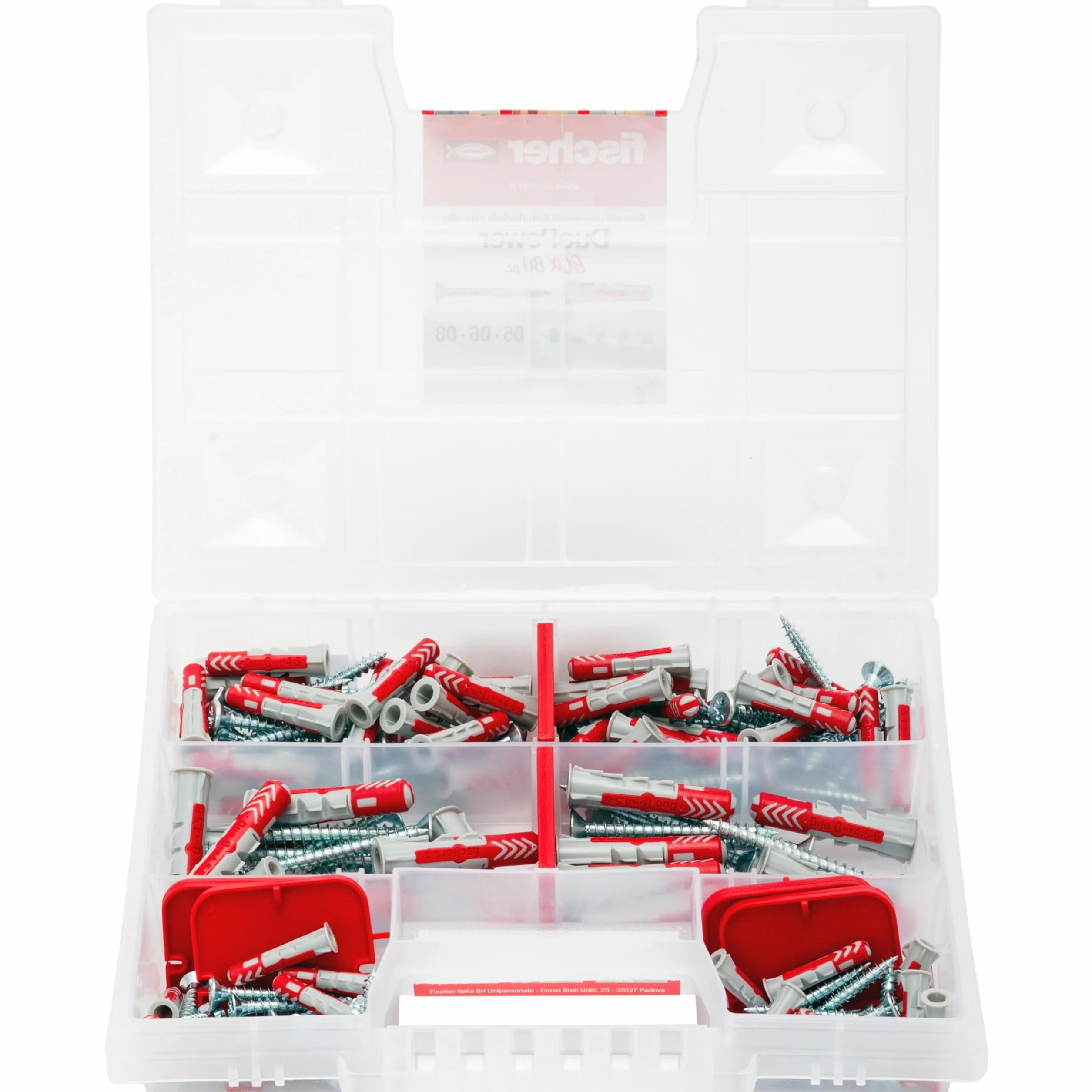 Fischer DUOPOWER Kit Valigetta 80 Tasselli Universali per Muro Pieno, Mattone Forato, Cartongesso, Calcestruzzo
