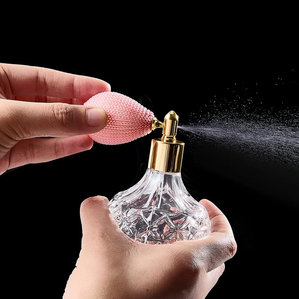 GORGECRAFT Flaconi di Profumo in Cristallo Trasparente da 100ml Flacone Spray con Atomizzatore Vintage Rosa Flacone Spray con Pompa in Vetro Vuota Ricaricabile Strumento Il Trucco con Imbuto