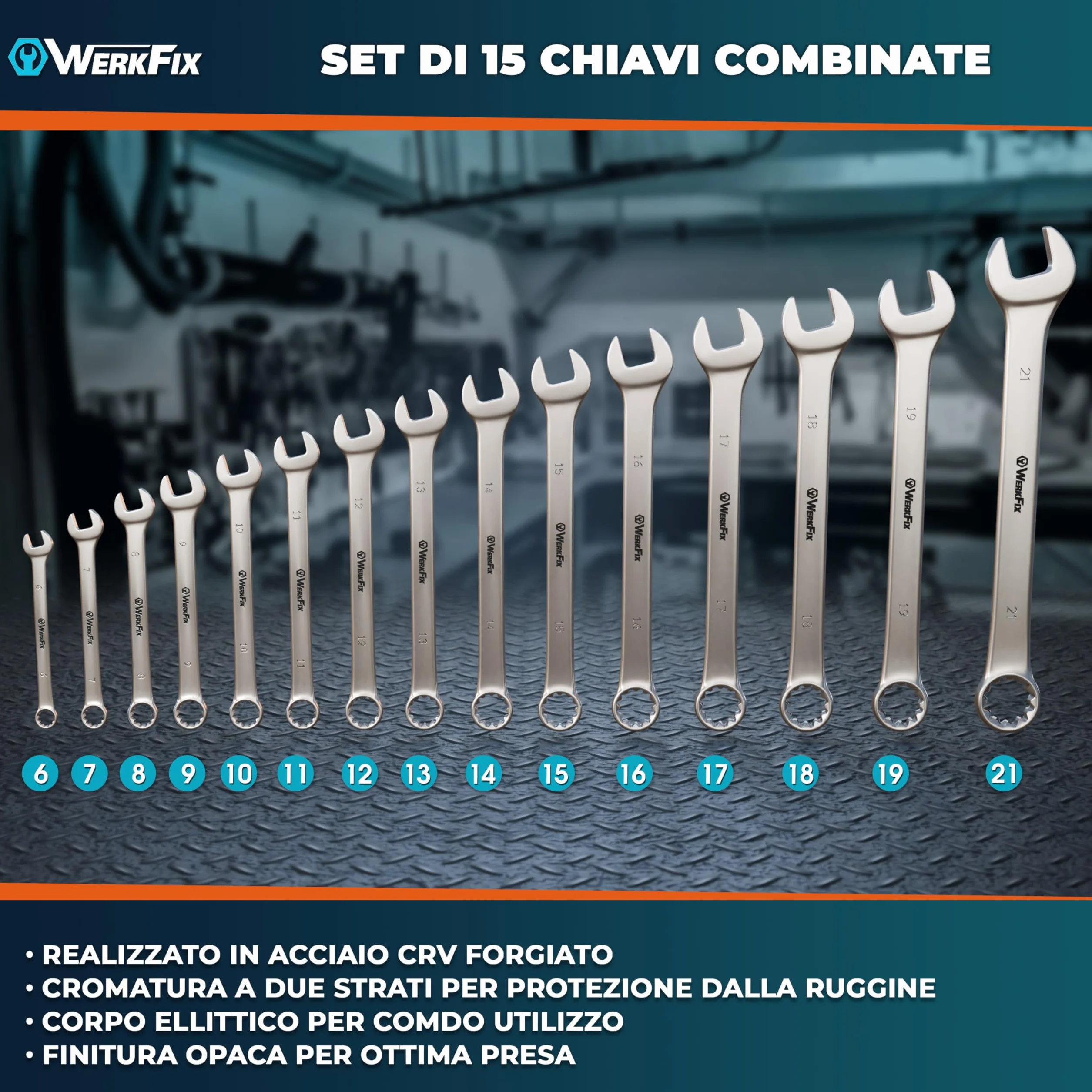 S&R WERKFIX Set Chiavi Inglesi Combinate Anello e Forchetta 12 Pezzi 6-22 mm Chiave Inglese Professionale