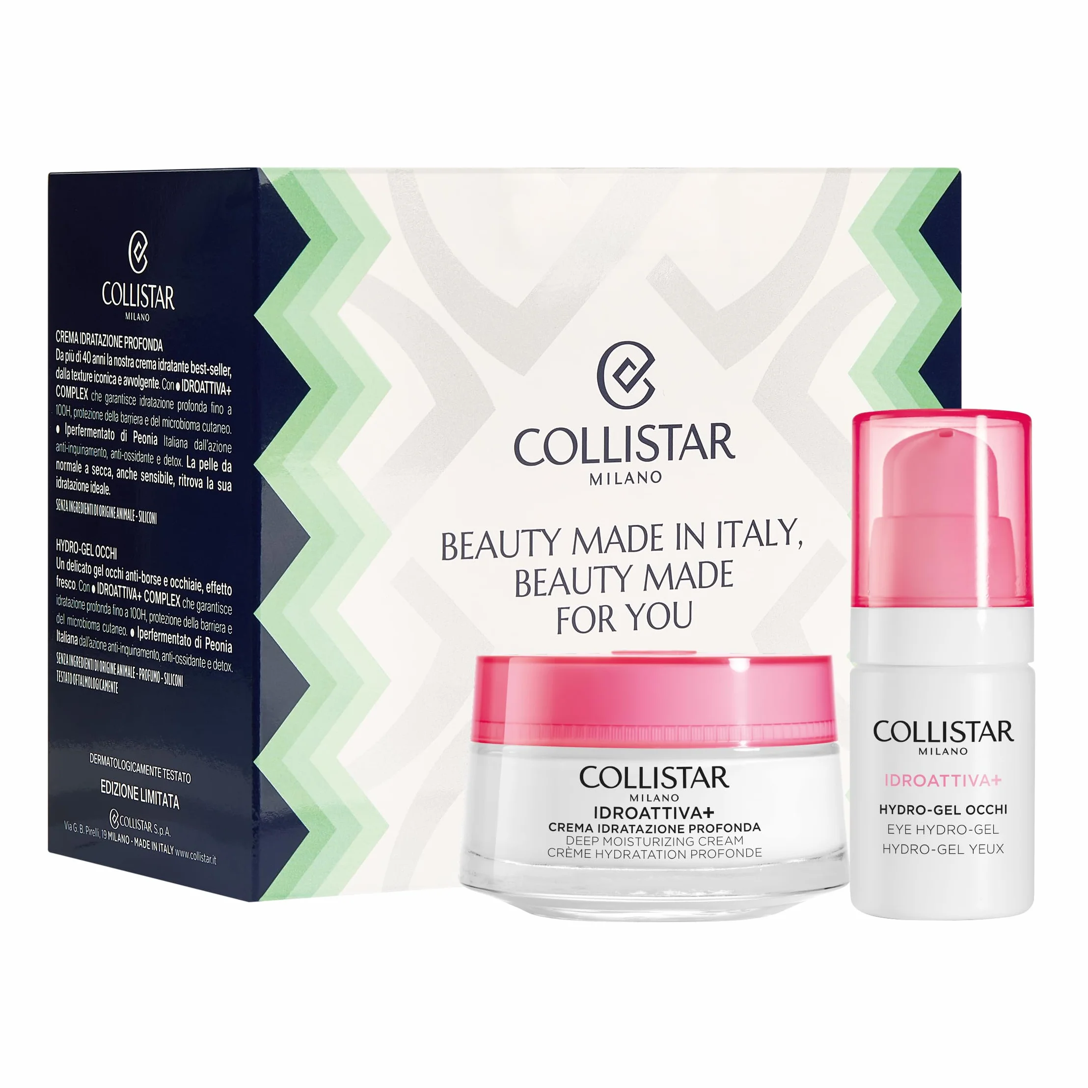 Collistar Cofanetto Regalo Donna Viso IDROATTIVA+, Crema Idratazione Profonda 50ml + Hydro-Gel Contorno Occhi 15ml, Idratazione fino a 100H, Anti-Inquinamento, 100% Vegan
