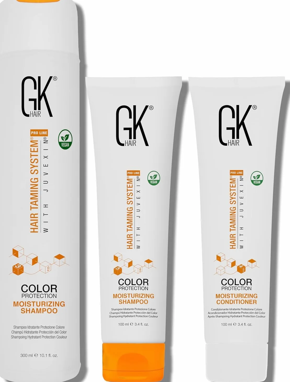 GK HAIR Shampoo Idratante 300 ml + 100 ml Formato Viaggio Shampoo & 100 ml Balsamo – Senza Solfati & Parabeni – Per Capelli Colorati, Secchi, Grassi & Danneggiati