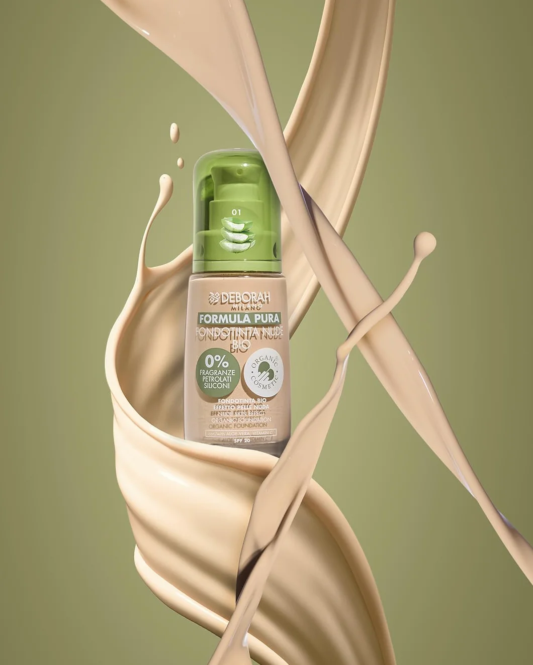 Deborah Milano - Fondotinta Formula Pura Nude BIO, n.03 Beige, con Vitamina C e Aloe Vera, SPF 20, Texture Fluida dalla Coprenza Media, per un Incarnato Uniforme, Radioso e Vellutato