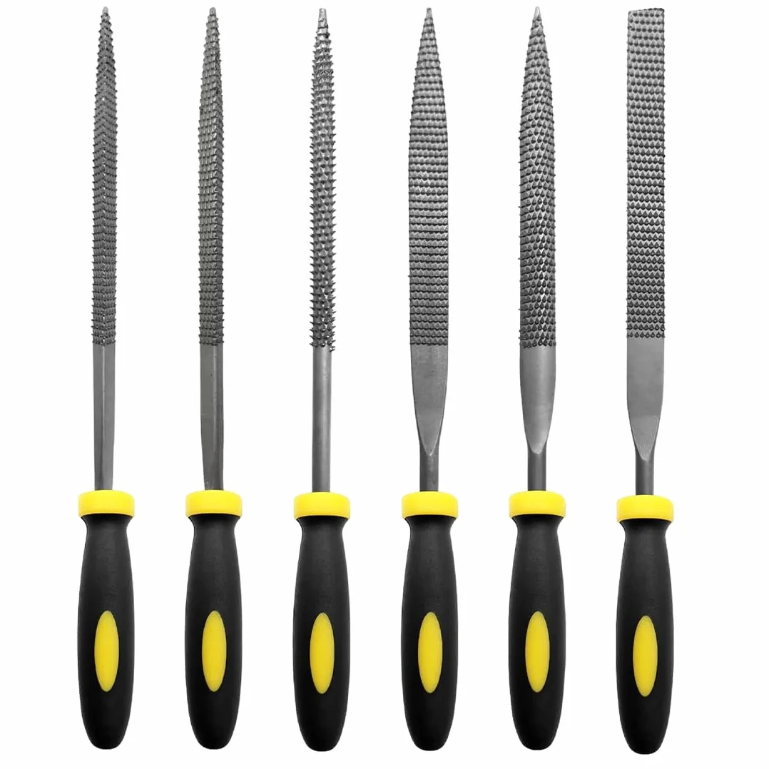 Set di 6 Lime e Raspe in Acciaio ad Alto Tenore di Carbonio - Piatto, Triangolare, Semitondo, Rotondo per Legno e Metallo