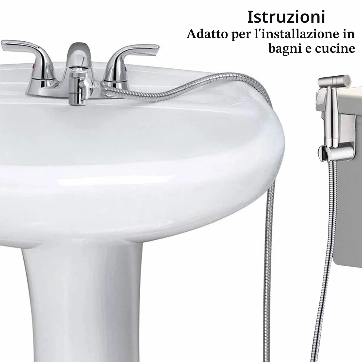 Bidet Portatile Kit Doccetta Spruzzatore WC Acciaio Inossidabile Deviatore 2 Vie Tubo 1,5m Supporto