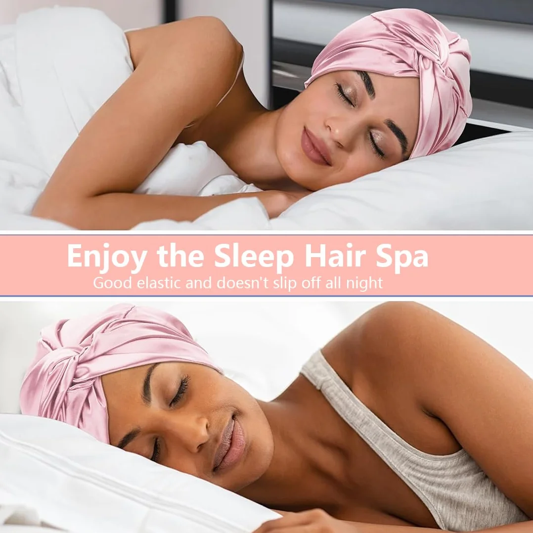 Cuffia Seta Capelli Notte, Cuffia Capelli Ricci Notte, Cuffia in Seta per Capelli Ricci, Silk Bonnet, Cuffia di Seta per Dormire, Cuffia da Notte per Capelli Ricci Lunghi Locs, Rosa