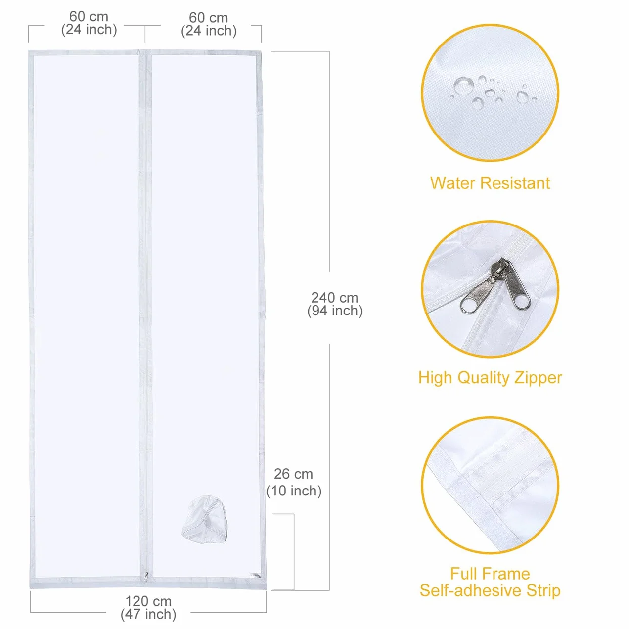 HOOMEE Guarnizione Universale per Porte Finestre 120x240CM per Condizionatore Portatile con Chiusura a Sacco Ferma Tubo
