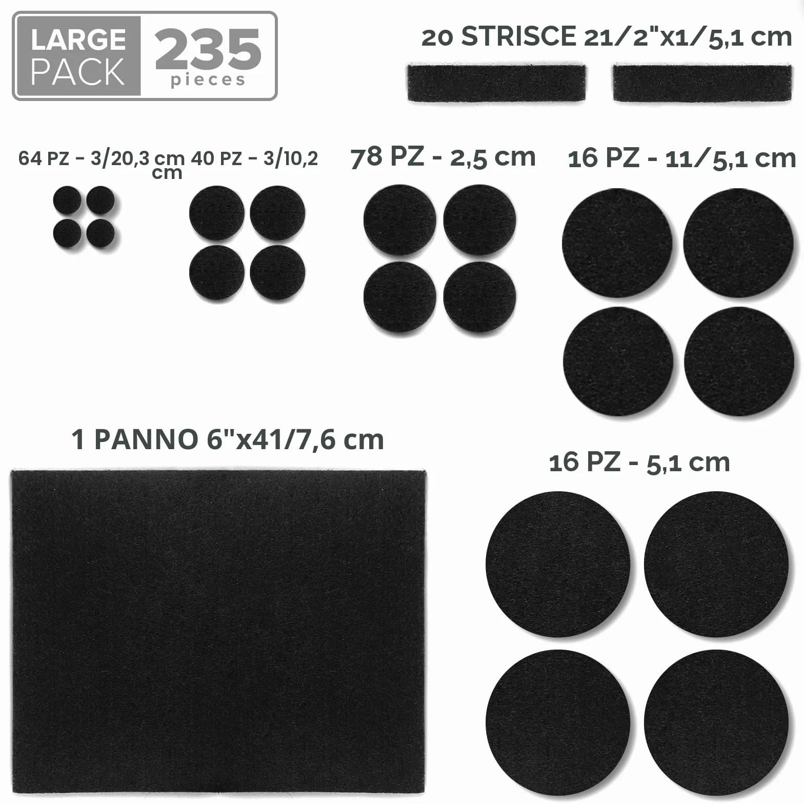 Feltrini X-PROTECTOR 235 sztuk Nero do nóg mebli, ochrona podłogi drewnianej i laminowanej