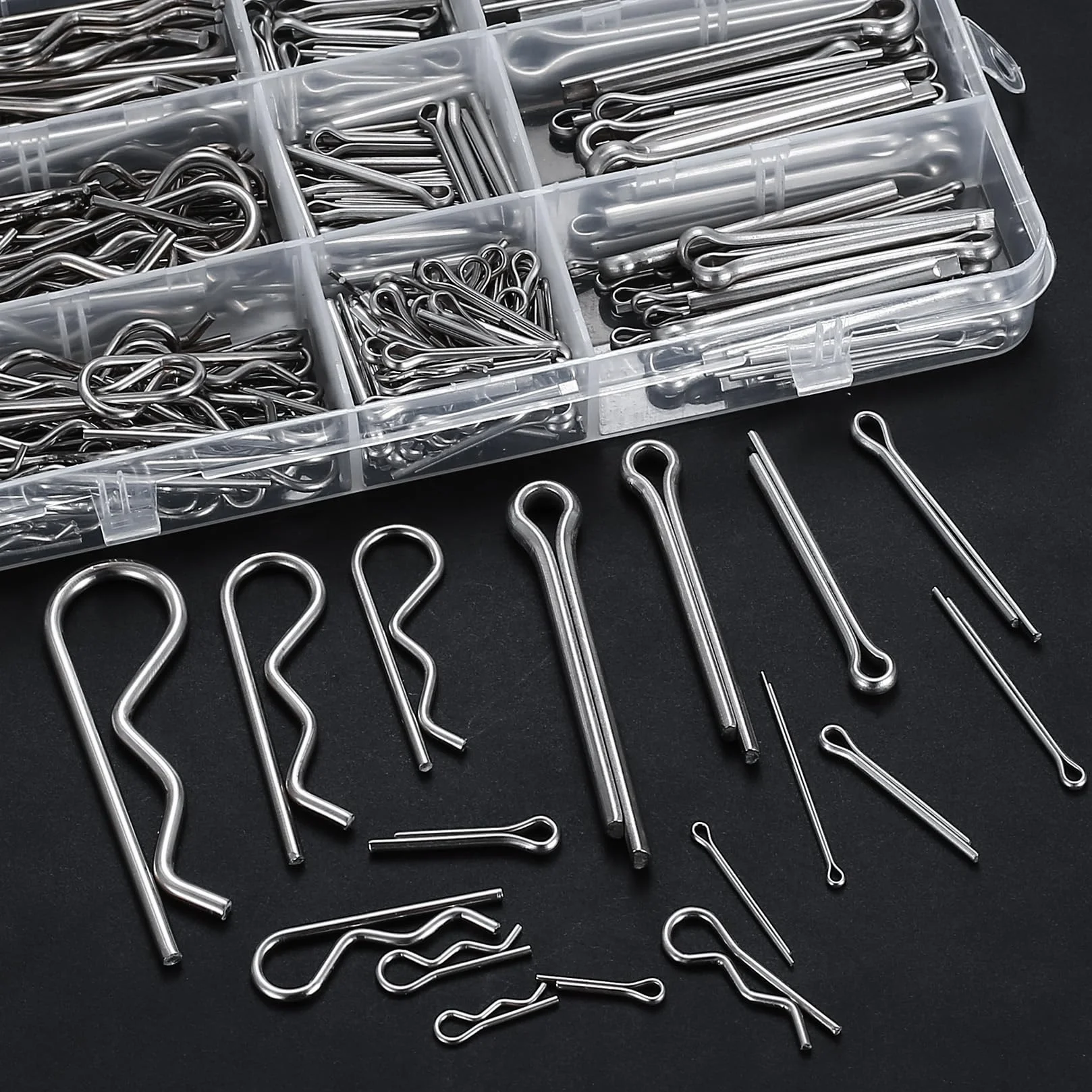 Assortimento di Coppiglie Elastiche Cotter Pins, Spaccate e R Clips Set per Trattori Auto