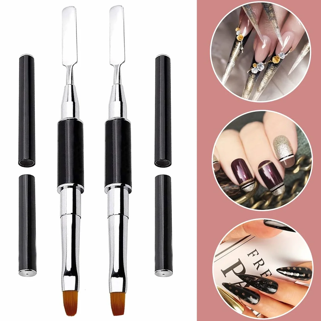 2 Pezzi Pennello a doppia punta per Polymer Gel, Pennello Polygel 2 in 1 Dual-ended Nail Art Penna, Pennello per Pittura per Unghie